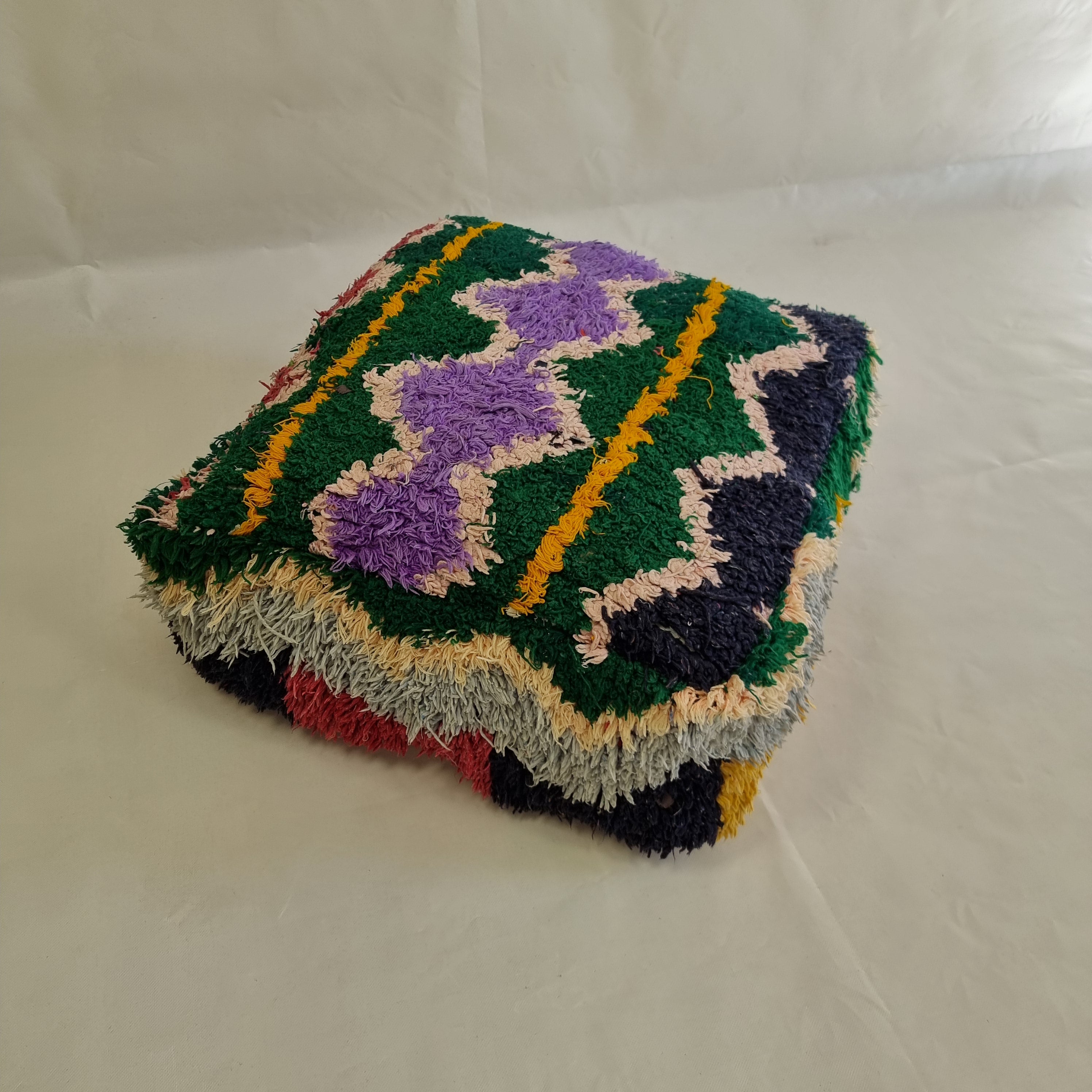 Colorful Vintage Berber Floor Cushion | Upcycled Handloomed Cotton Pouf | Boho Moroccan Seating MoroccanBazzArts