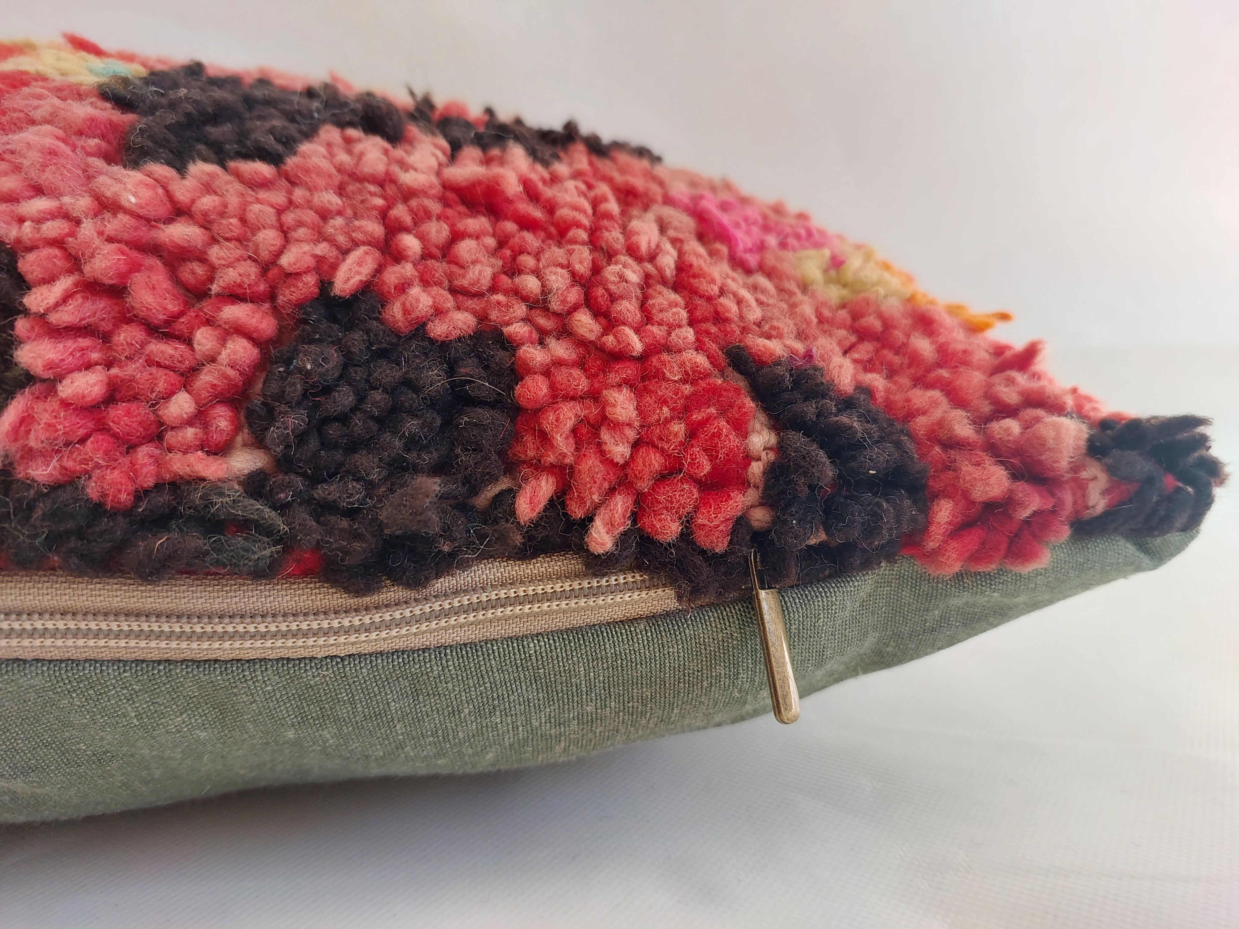 Authentic Aït Bou Ichaouen Moroccan Pillow 17x27 | Original Handmade Berber Wool Lumbar Cushion | Colorful Boho Textured Throw Pillow Cover MoroccanBazzArts