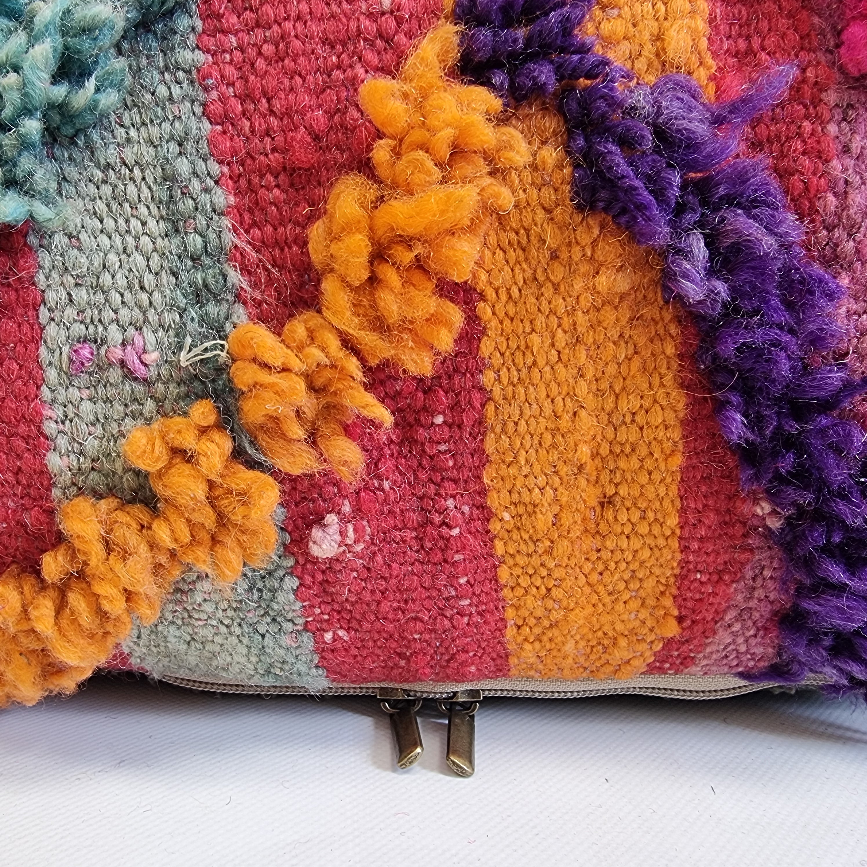 Vintage Authentic Talsint Lumbar Pillow Cover 13"x31" | Colorful Moroccan Berber knotted Cushion | Handmade Boho Decor MoroccanBazzArts