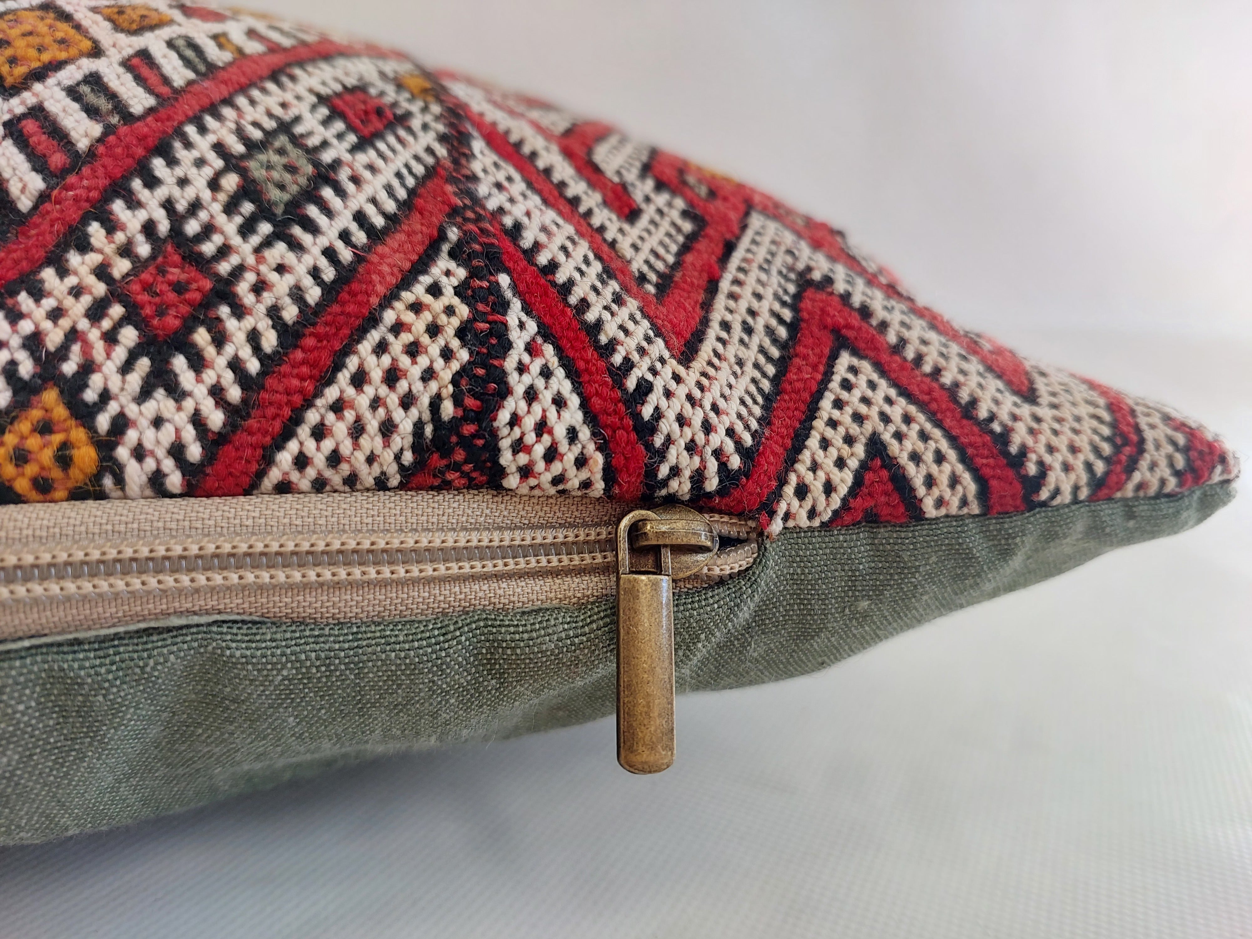 12x24 Vintage Moroccan Kilim Lumbar Pillow Cover | Authentic Geometric zayan Cushion | Red Handwoven Boho & Warm Minimalist Home Decor MoroccanBazzArts