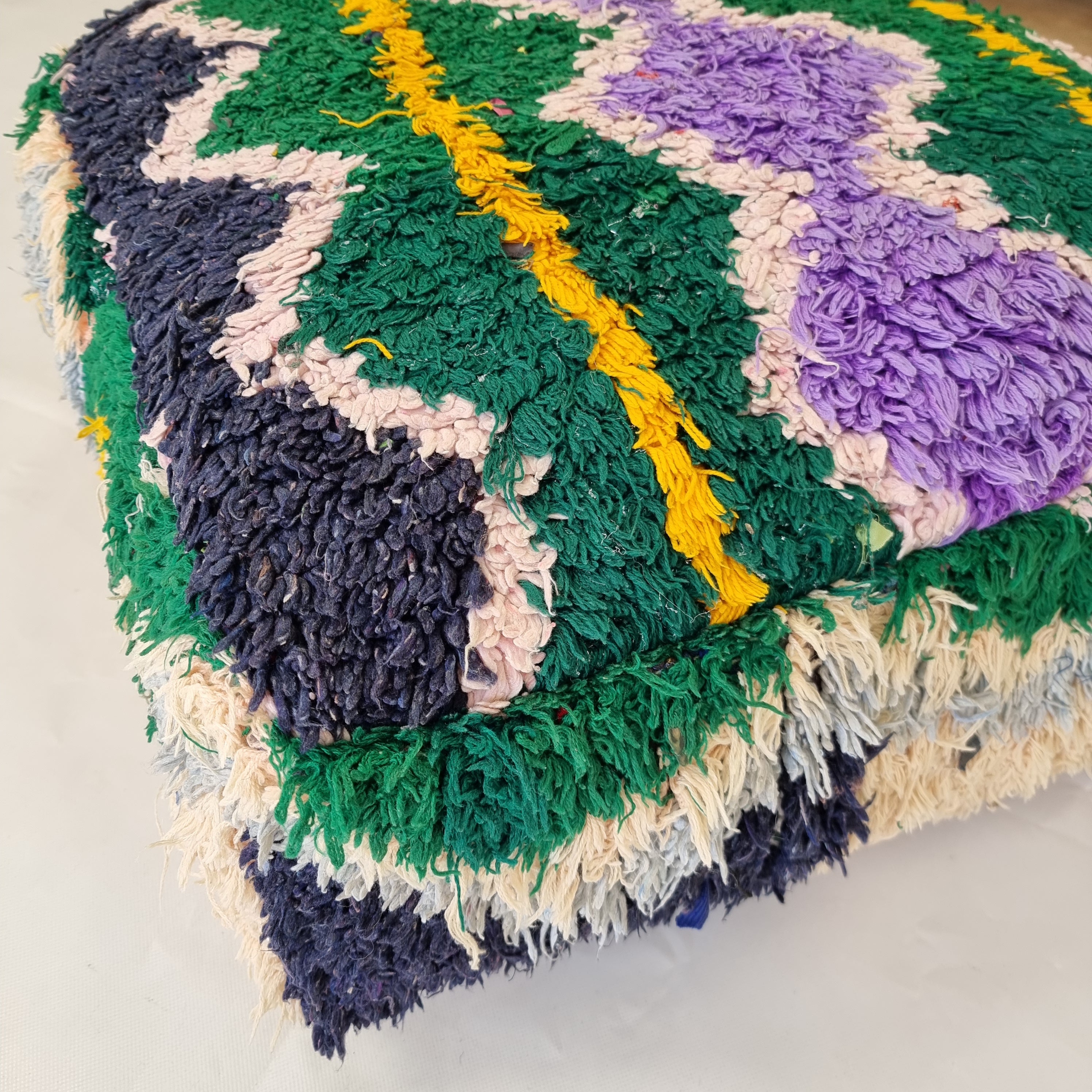 Colorful Vintage Berber Floor Cushion | Upcycled Handloomed Cotton Pouf | Boho Moroccan Seating MoroccanBazzArts
