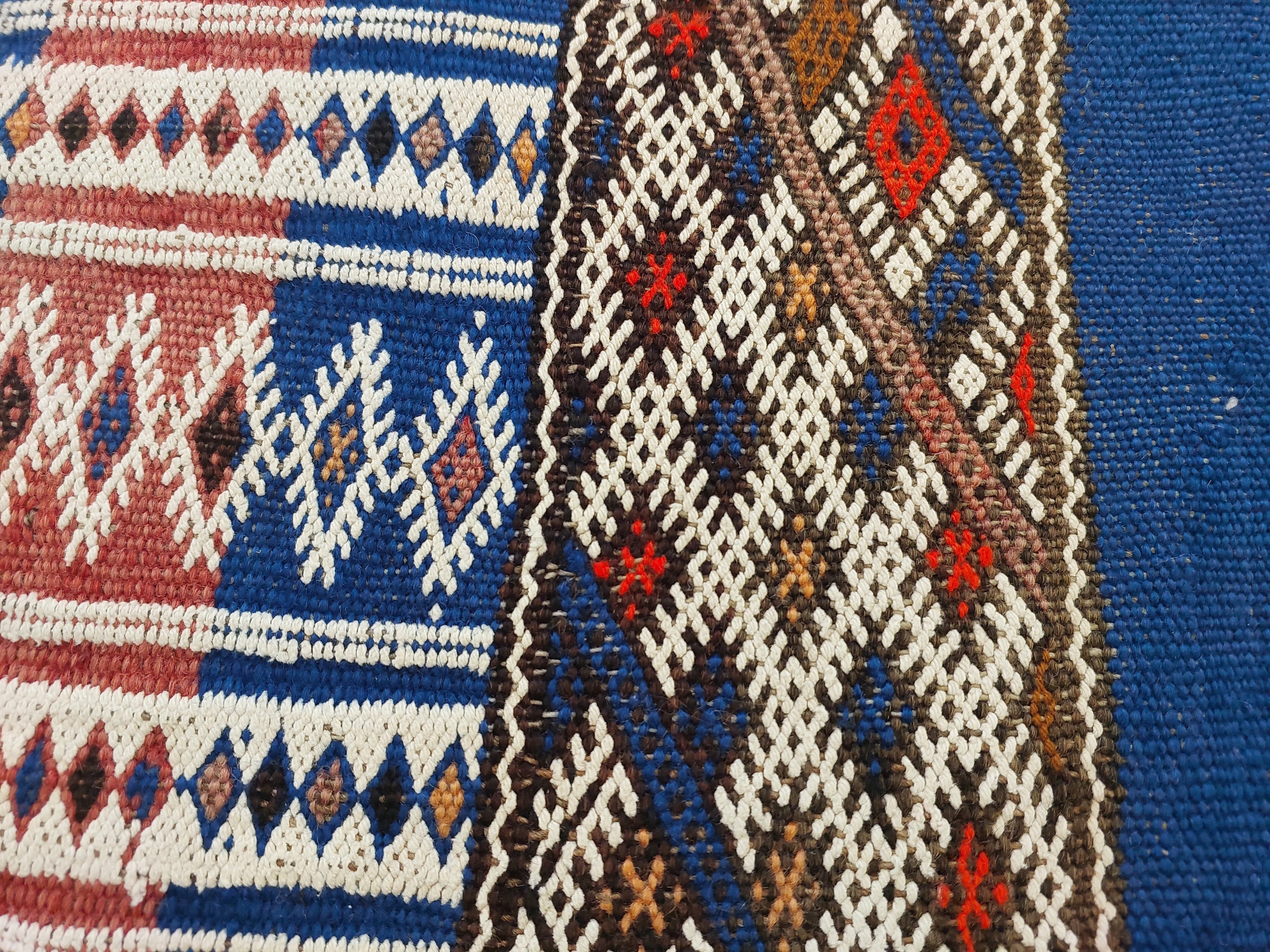 Vintage Berber Kilim Square Pouf – Authentic Moroccan Blue Ottoman & Boho Floor Pillow MoroccanBazzArts