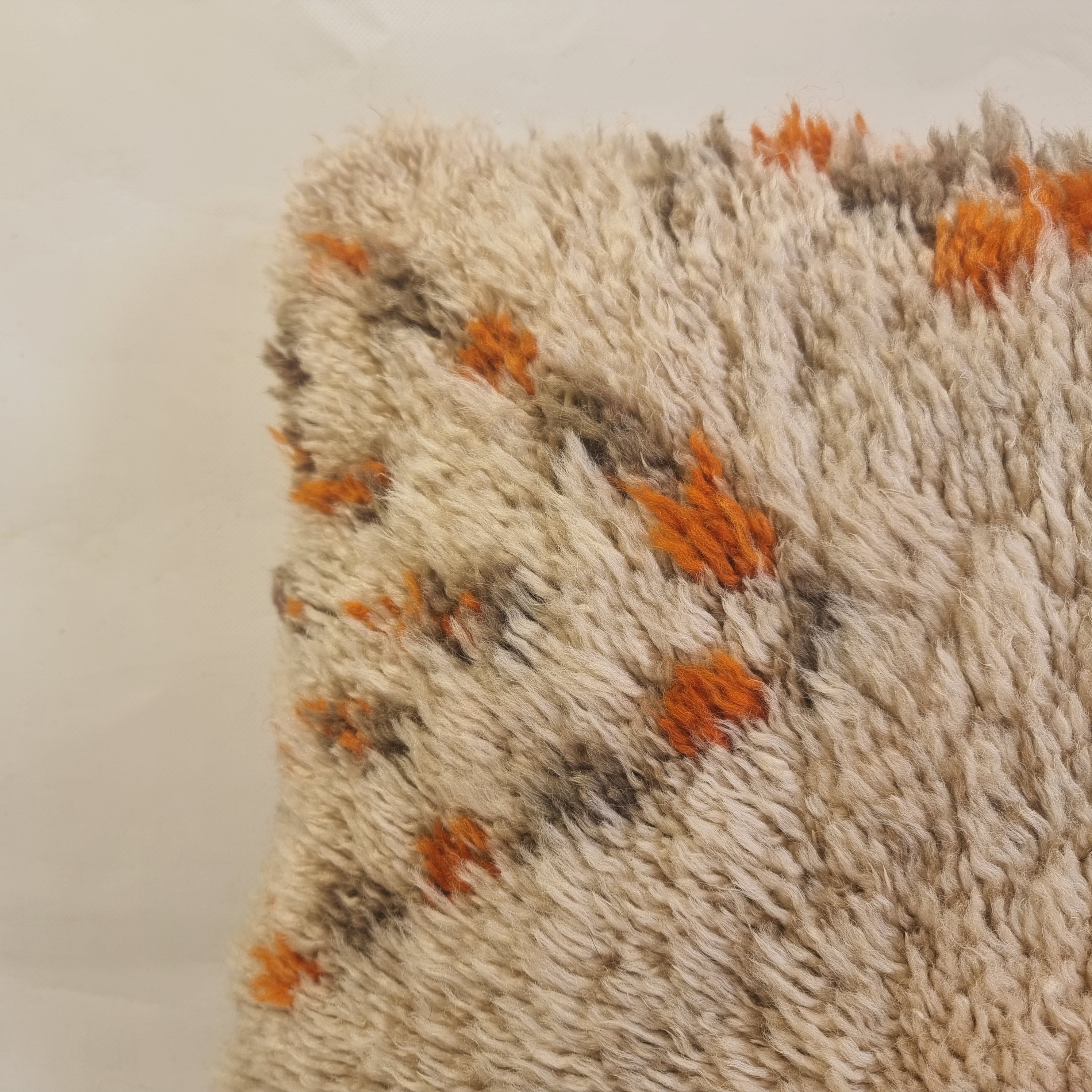 Authentic Vintage Beni Ourain  Pillow Cover | Ivory, Orange & Gray (16" x 25") MoroccanBazzArts