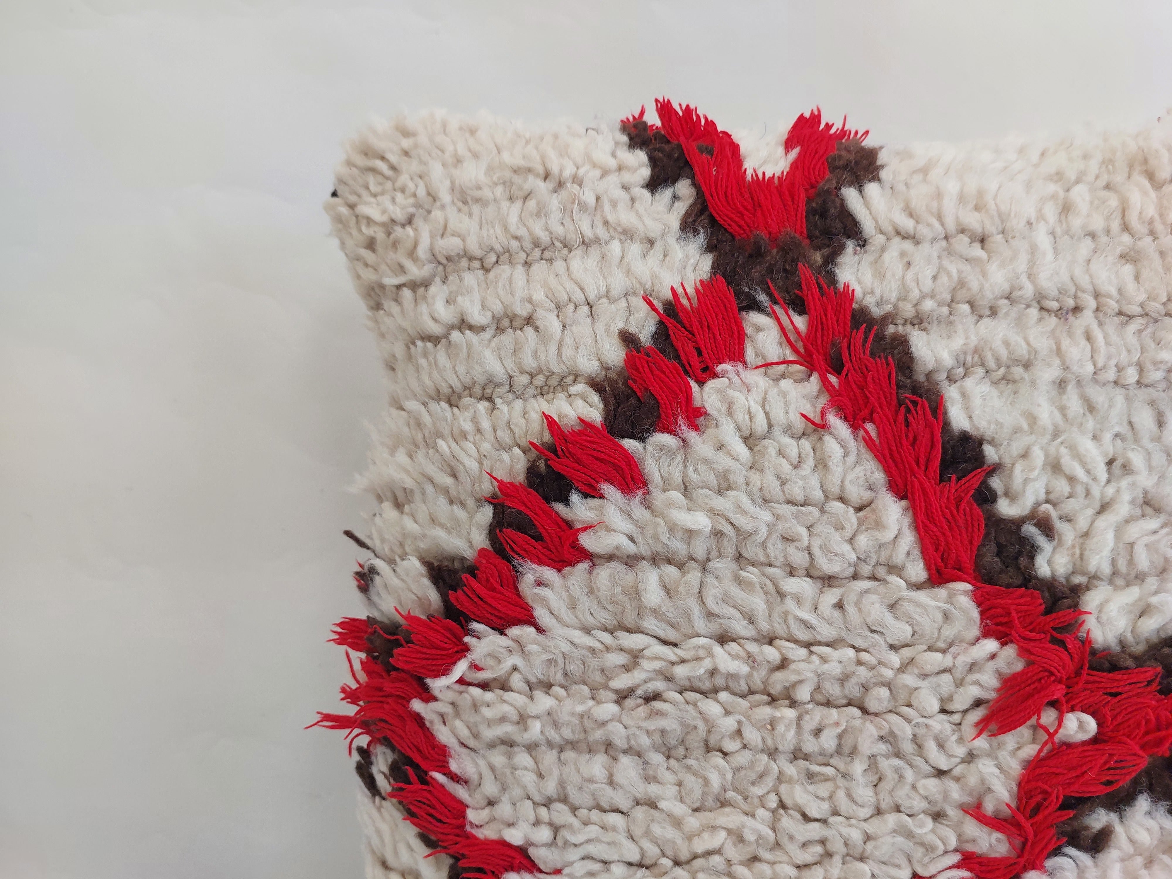 Vintage Moroccan Rug Pillow Cover | Handwoven Brown & Red Geometric Cushion | Boho Minimalist Decor | Shag Wool Throw Pillow Cover MoroccanBazzArts