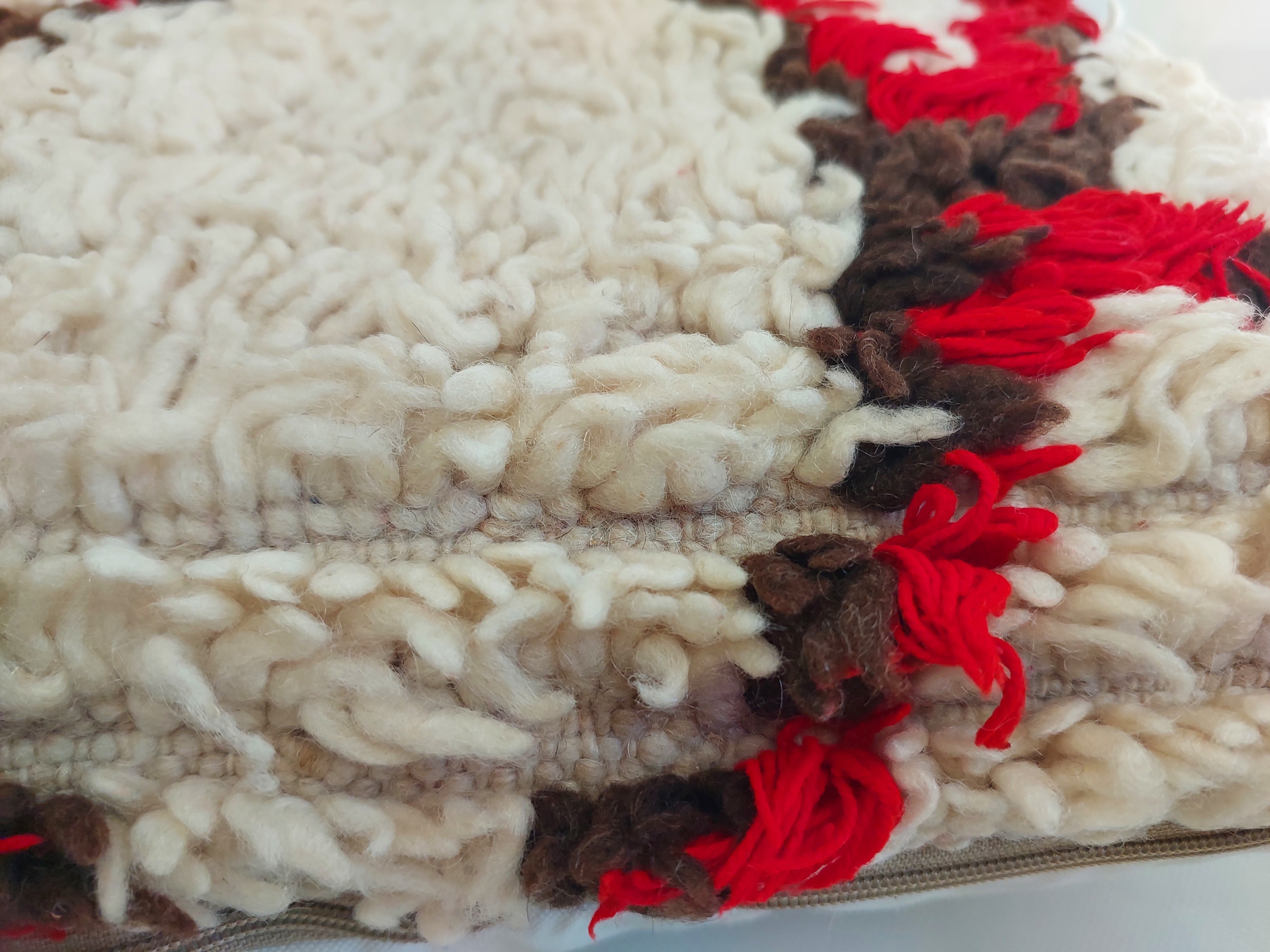 Vintage Moroccan Rug Pillow Cover | Handwoven Brown & Red Geometric Cushion | Boho Minimalist Decor | Shag Wool Throw Pillow Cover MoroccanBazzArts