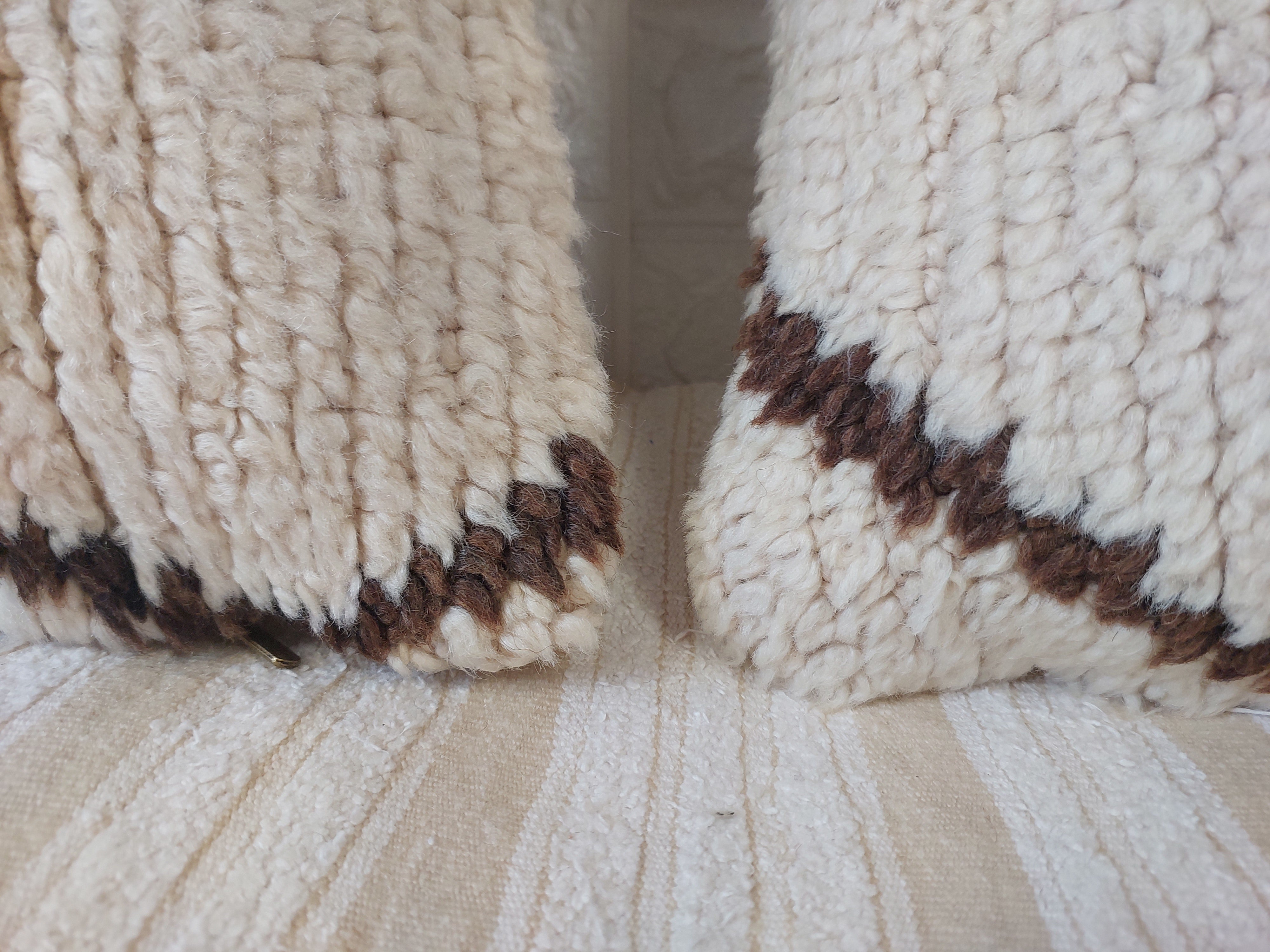 Set of 2 Vintage Azilal Moroccan Rug Pillows | 40x60 cm Ivory & Brown Undyed Wool Cushion Covers | Authentic Boho Lumbar Pillow Covers MoroccanBazzArts