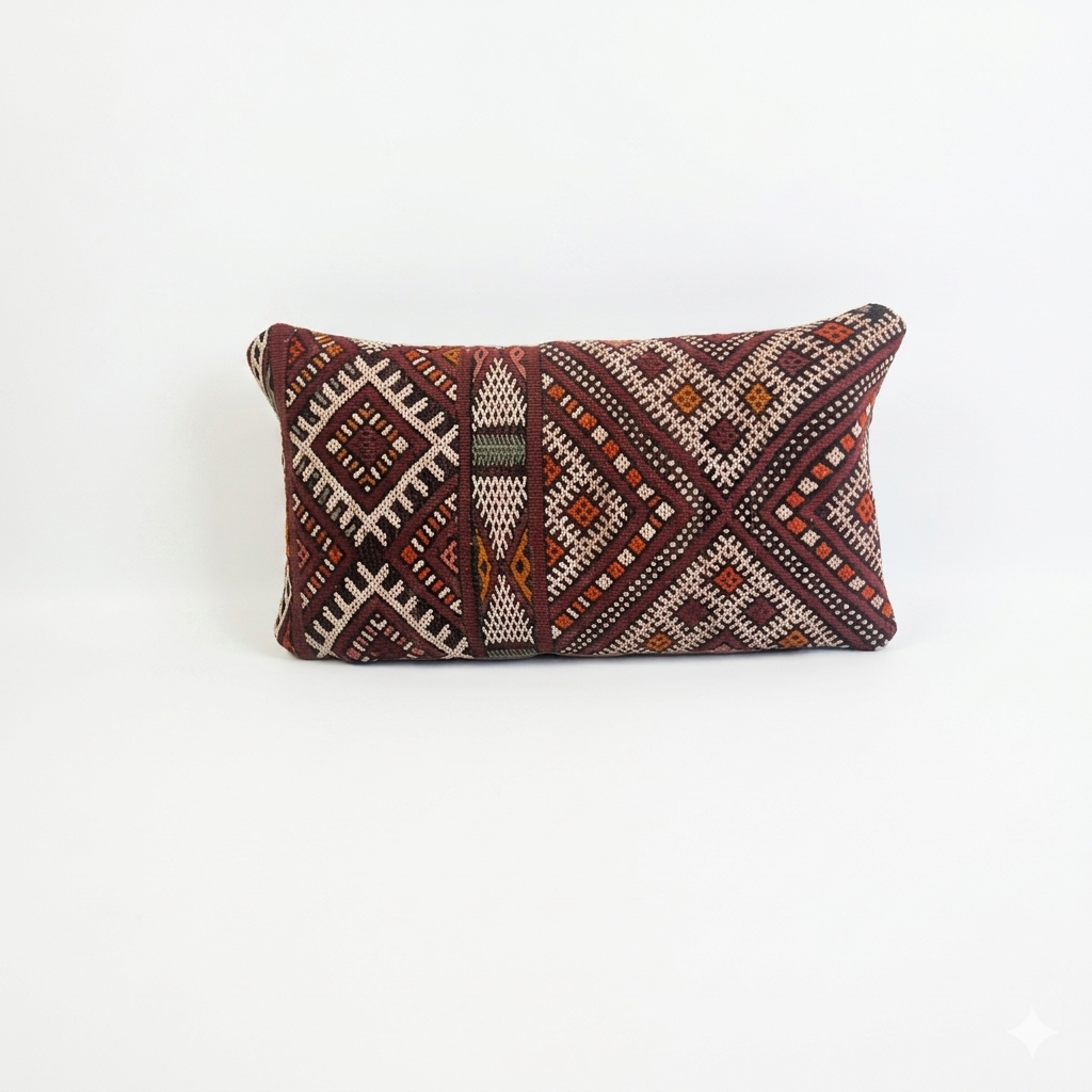 Decorative pillow with geometric pattern on a white background
