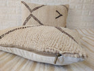 Set of 2 Vintage Azilal Moroccan Rug Pillows | 40x60 cm Ivory & Brown Undyed Wool Cushion Covers | Authentic Boho Lumbar Pillow Covers MoroccanBazzArts