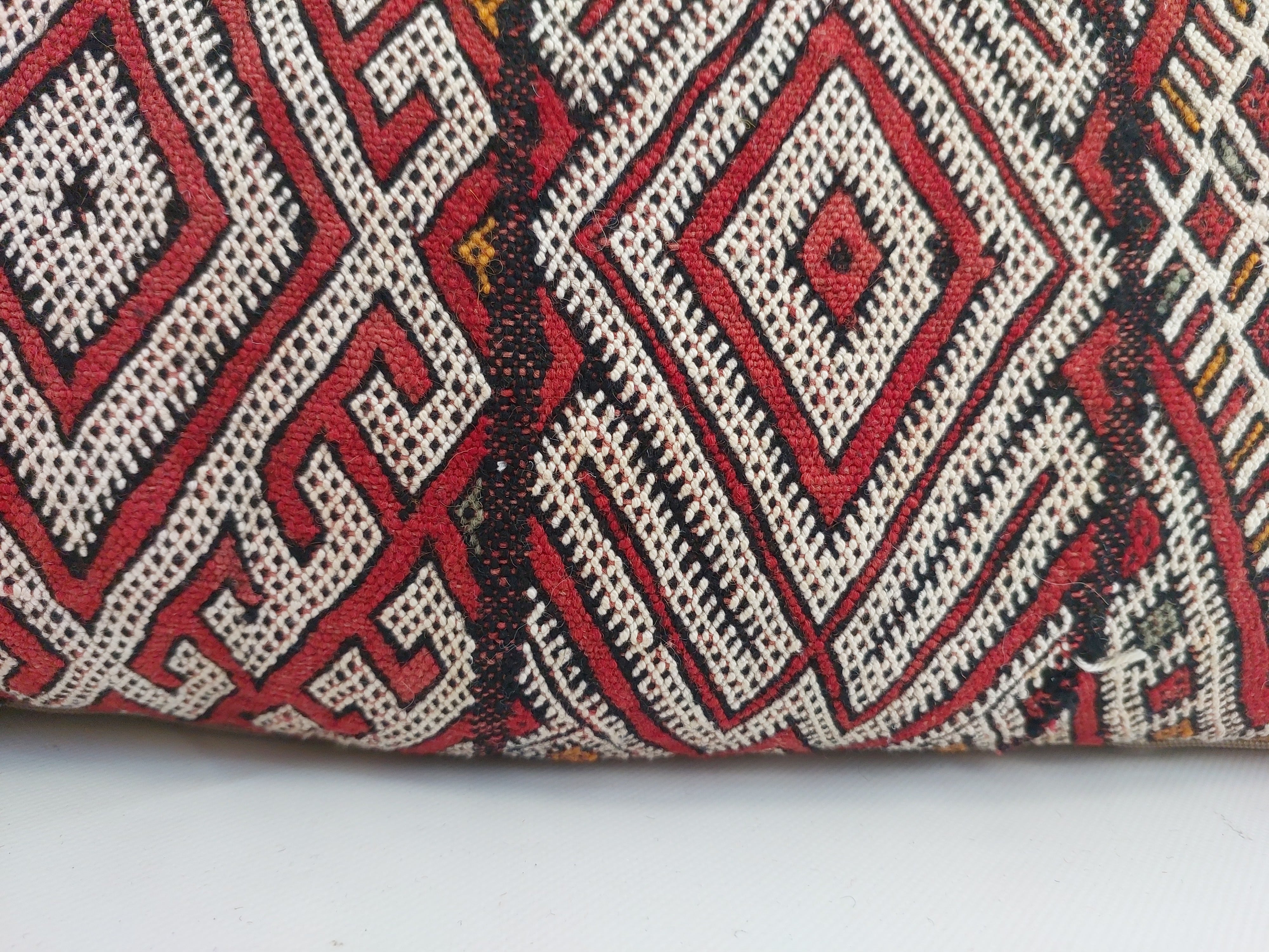 12x24 Vintage Moroccan Kilim Lumbar Pillow Cover | Authentic Geometric zayan Cushion | Red Handwoven Boho & Warm Minimalist Home Decor MoroccanBazzArts