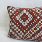 Authentic Moroccan Kilim Lumbar Pillow Cover 12x22" | Burgundy Geometric Boho Cushion | Handwoven Berber Tribal Throw Pillow 32x58cm MoroccanBazzArts