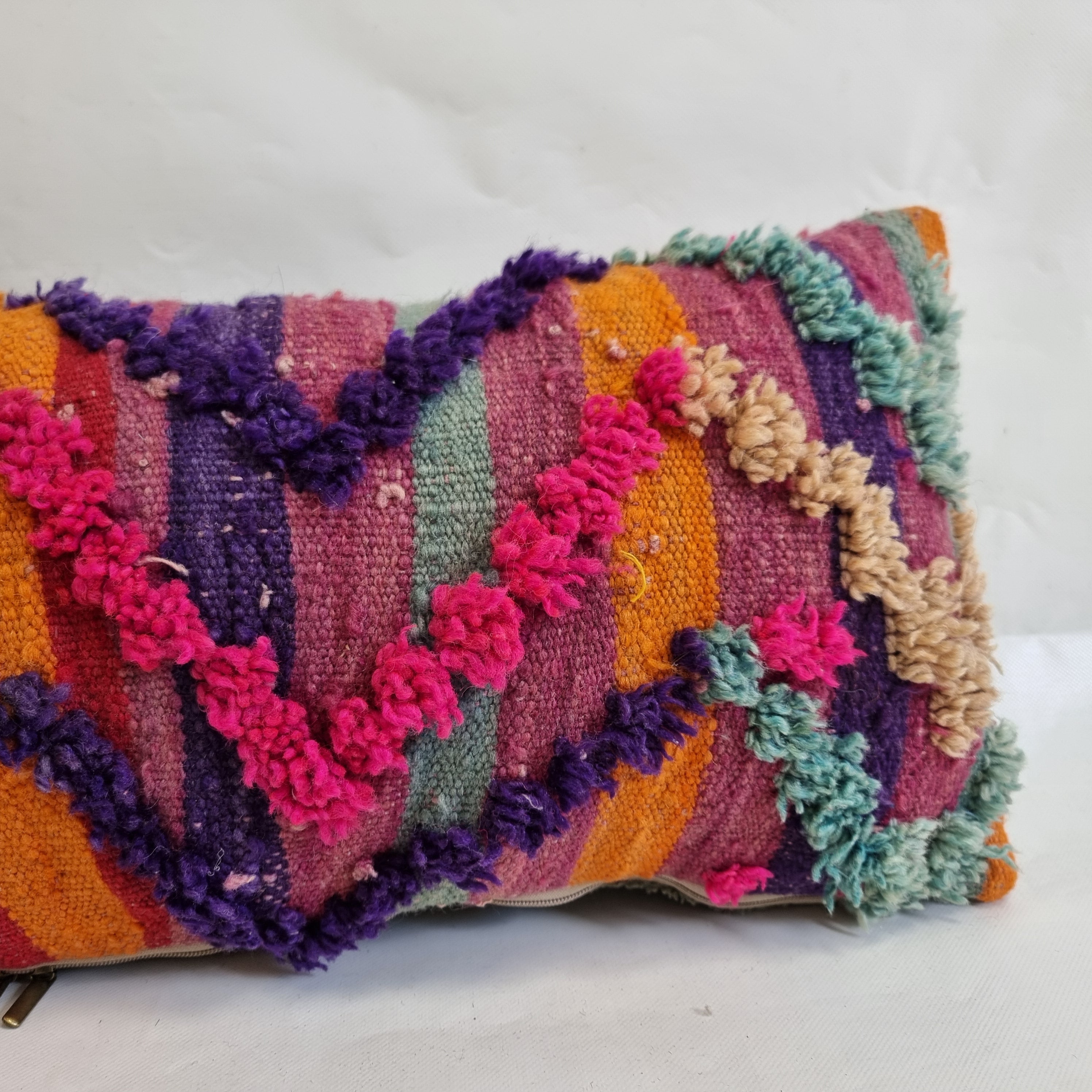 Vintage Authentic Talsint Lumbar Pillow Cover 13"x31" | Colorful Moroccan Berber knotted Cushion | Handmade Boho Decor MoroccanBazzArts