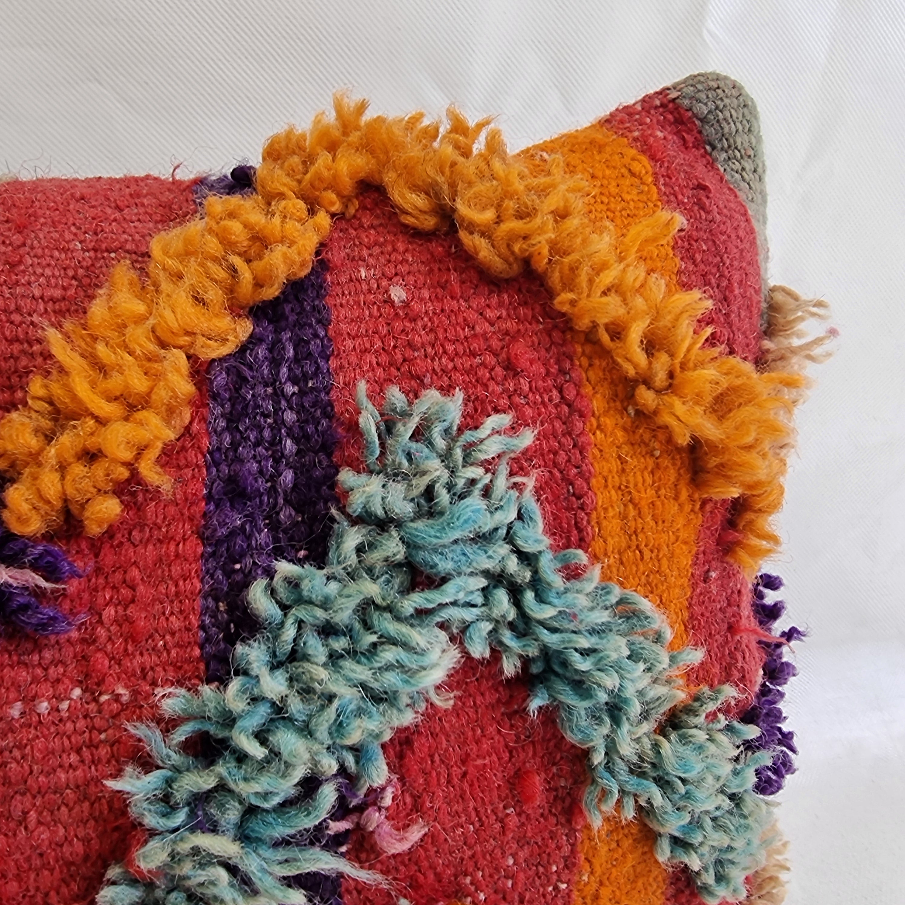 Vintage Authentic Talsint Lumbar Pillow Cover 13"x31" | Colorful Moroccan Berber knotted Cushion | Handmade Boho Decor MoroccanBazzArts