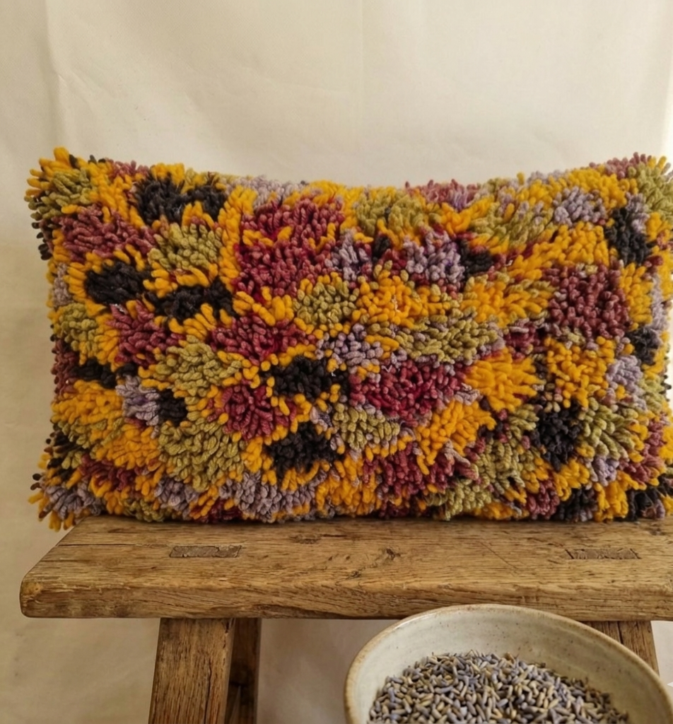 Authentic Aït Bou Ichaouen Berber Lumbar Pillow | Vintage Hand-Knotted Wool | 14" x 25" MoroccanBazzArts