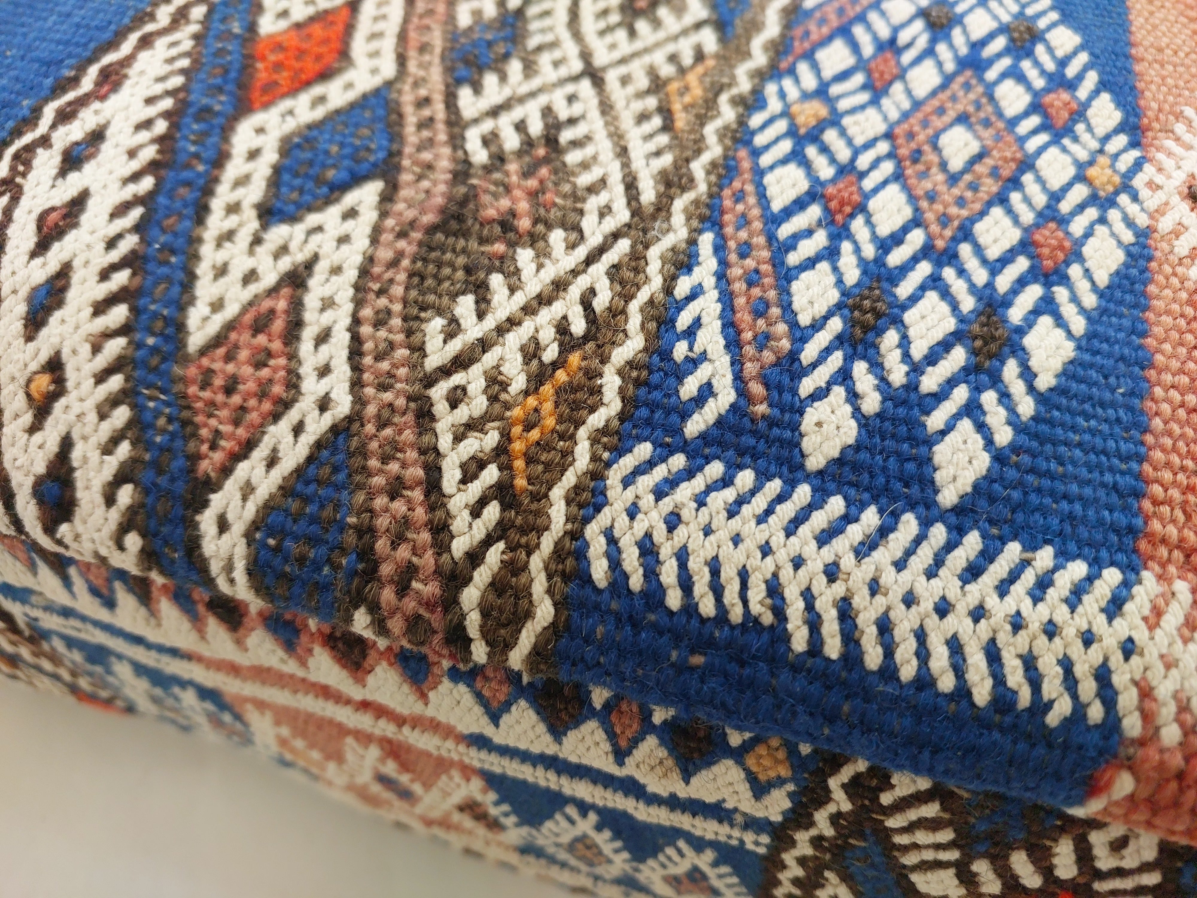 Vintage Berber Kilim Square Pouf – Authentic Moroccan Blue Ottoman & Boho Floor Pillow MoroccanBazzArts