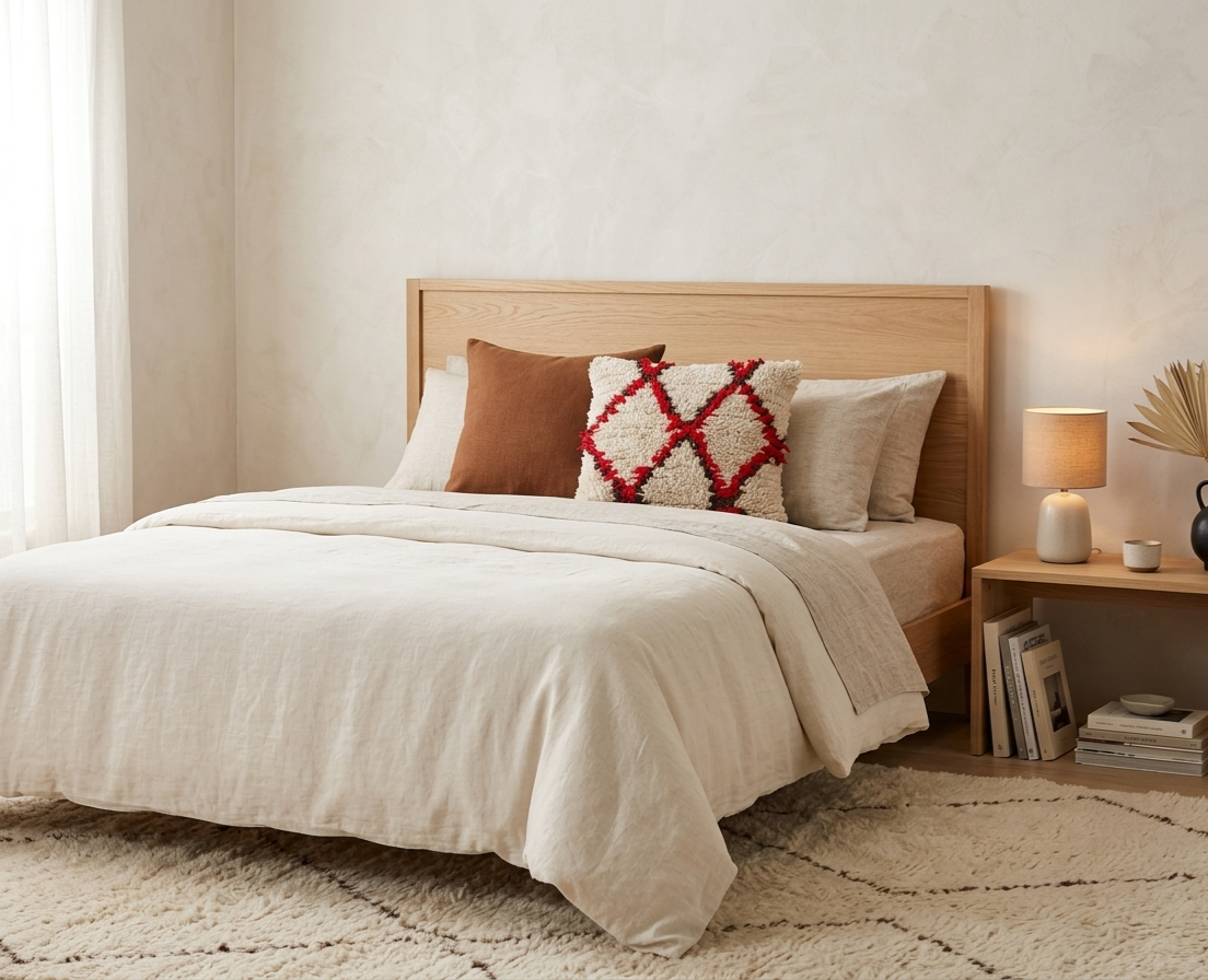 Vintage Moroccan Rug Pillow Cover | Handwoven Brown & Red Geometric Cushion | Boho Minimalist Decor | Shag Wool Throw Pillow Cover MoroccanBazzArts