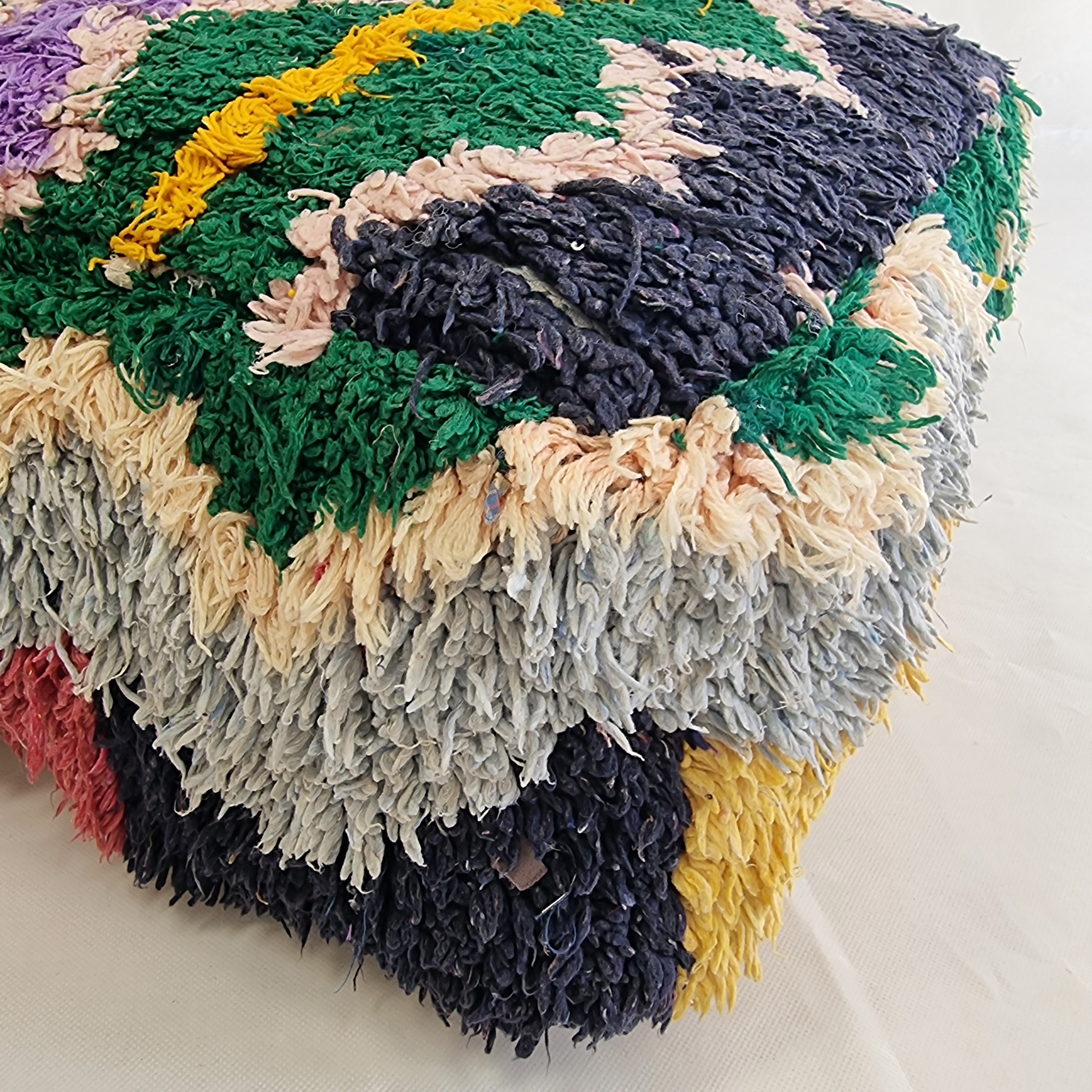 Colorful Vintage Berber Floor Cushion | Upcycled Handloomed Cotton Pouf | Boho Moroccan Seating MoroccanBazzArts