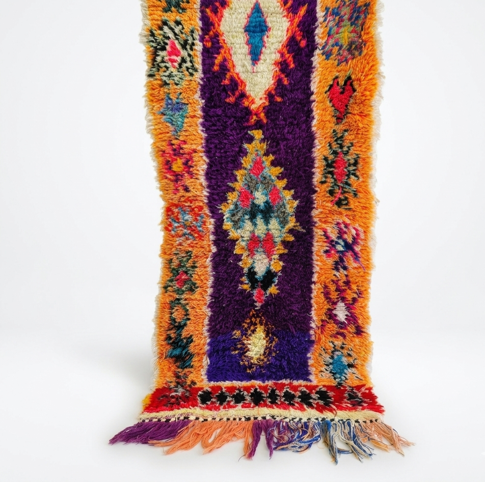 Vintage Colorful Boujaad Runner Rug - 8.10 x 2.8 Ft Irregular Handknotted Moroccan Hallway Rug MoroccanBazzArts