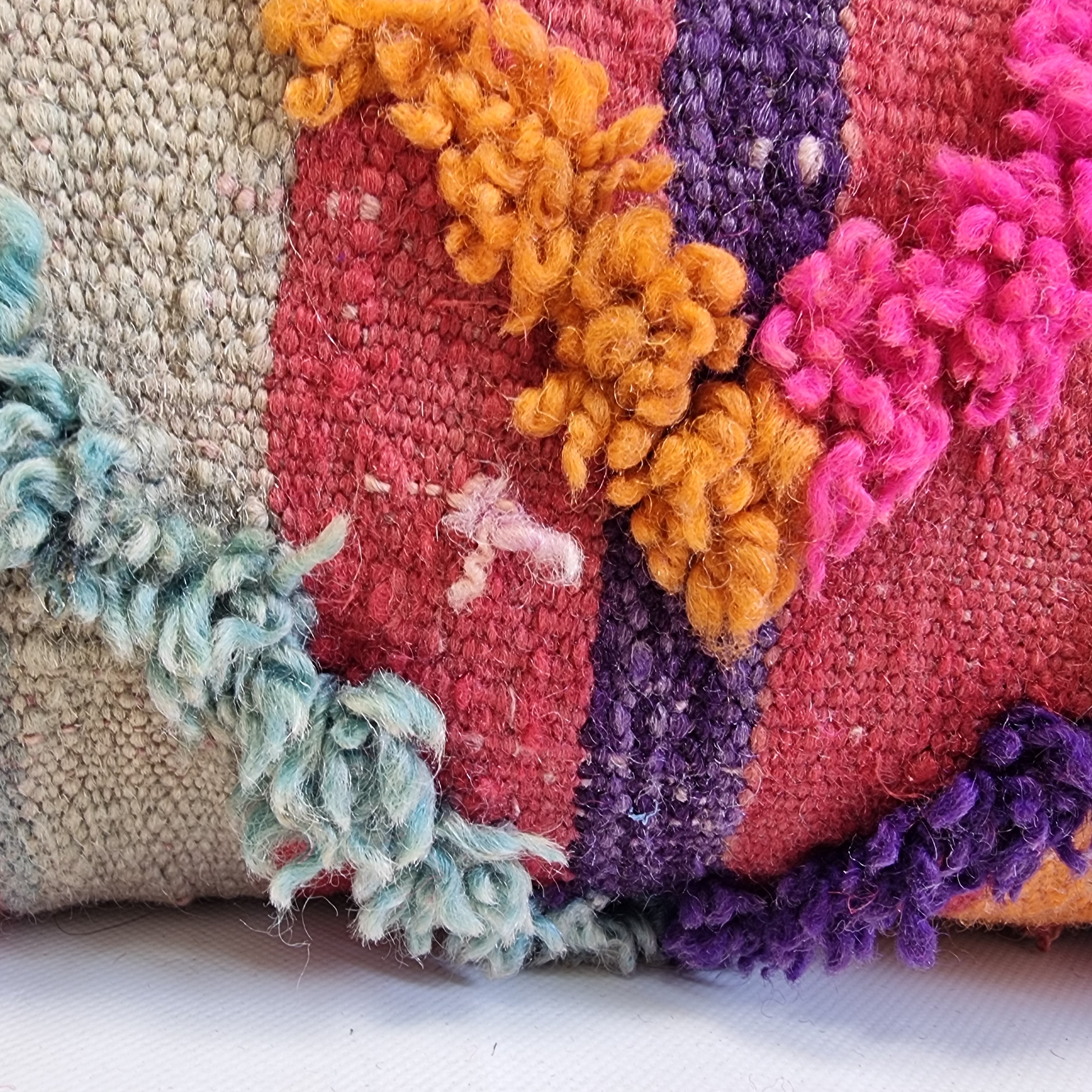 Vintage Authentic Talsint Lumbar Pillow Cover 13"x31" | Colorful Moroccan Berber knotted Cushion | Handmade Boho Decor MoroccanBazzArts