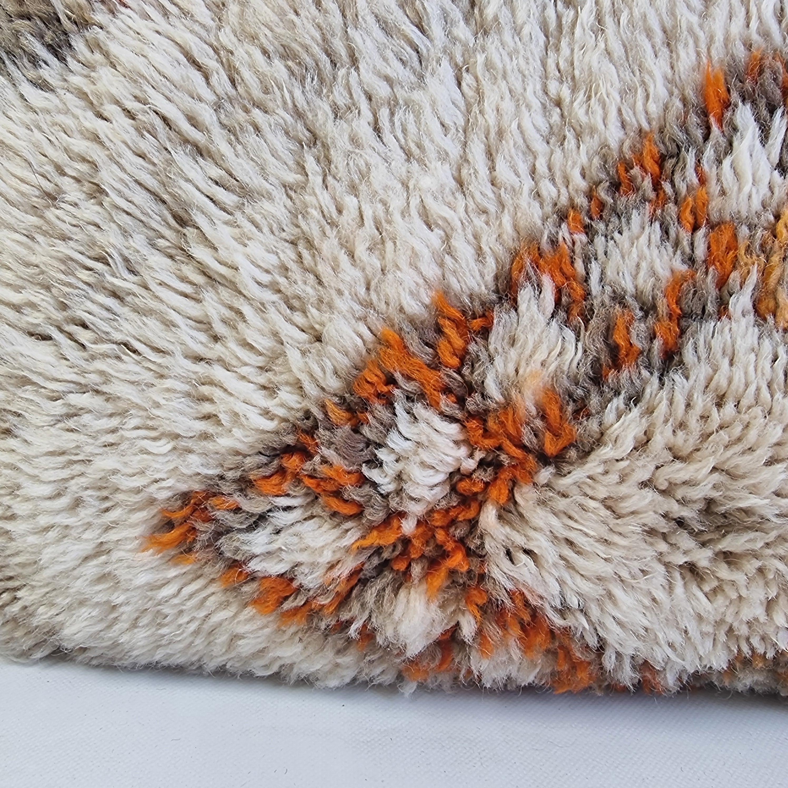 Authentic Vintage Beni Ourain  Pillow Cover | Ivory, Orange & Gray (16" x 25") MoroccanBazzArts