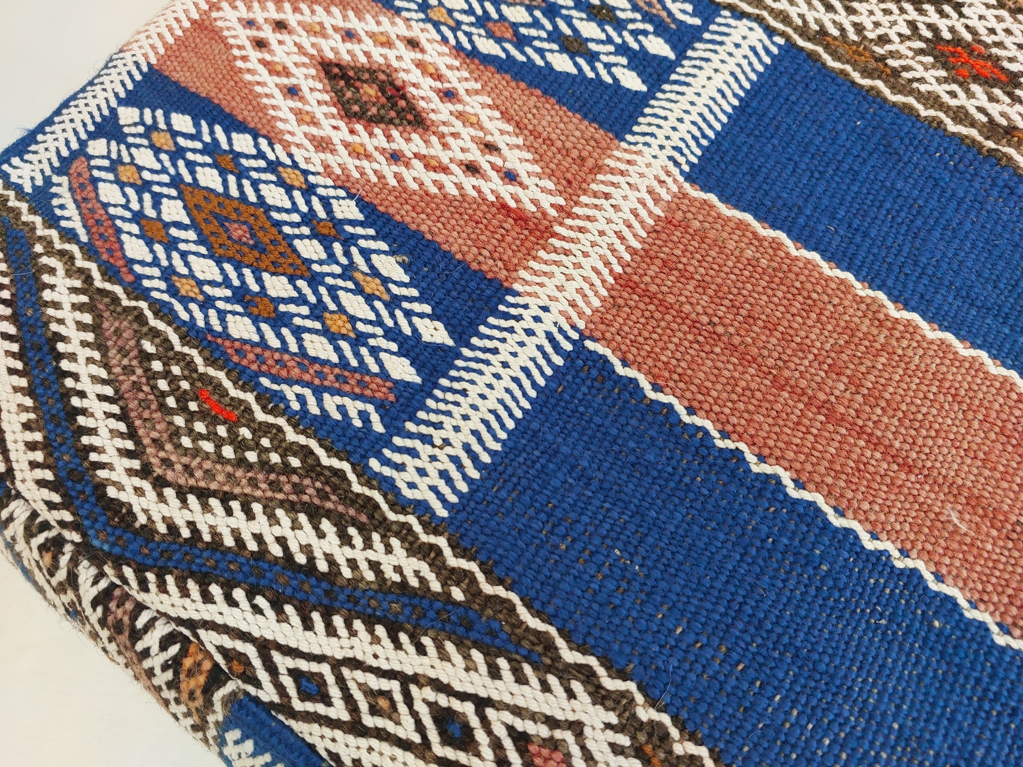 Vintage Berber Kilim Square Pouf – Authentic Moroccan Blue Ottoman & Boho Floor Pillow MoroccanBazzArts