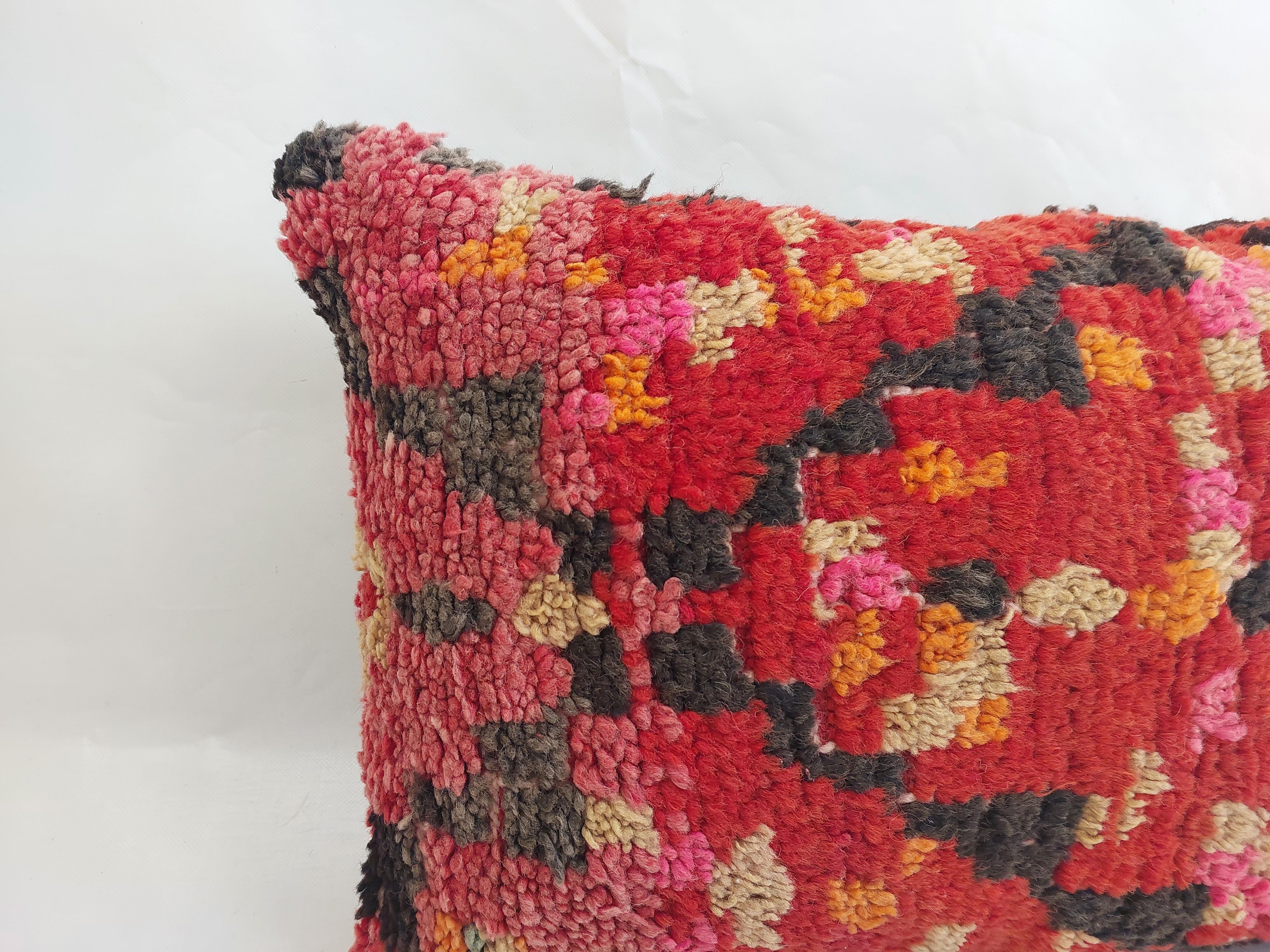 Authentic Aït Bou Ichaouen Moroccan Pillow 17x27 | Original Handmade Berber Wool Lumbar Cushion | Colorful Boho Textured Throw Pillow Cover MoroccanBazzArts