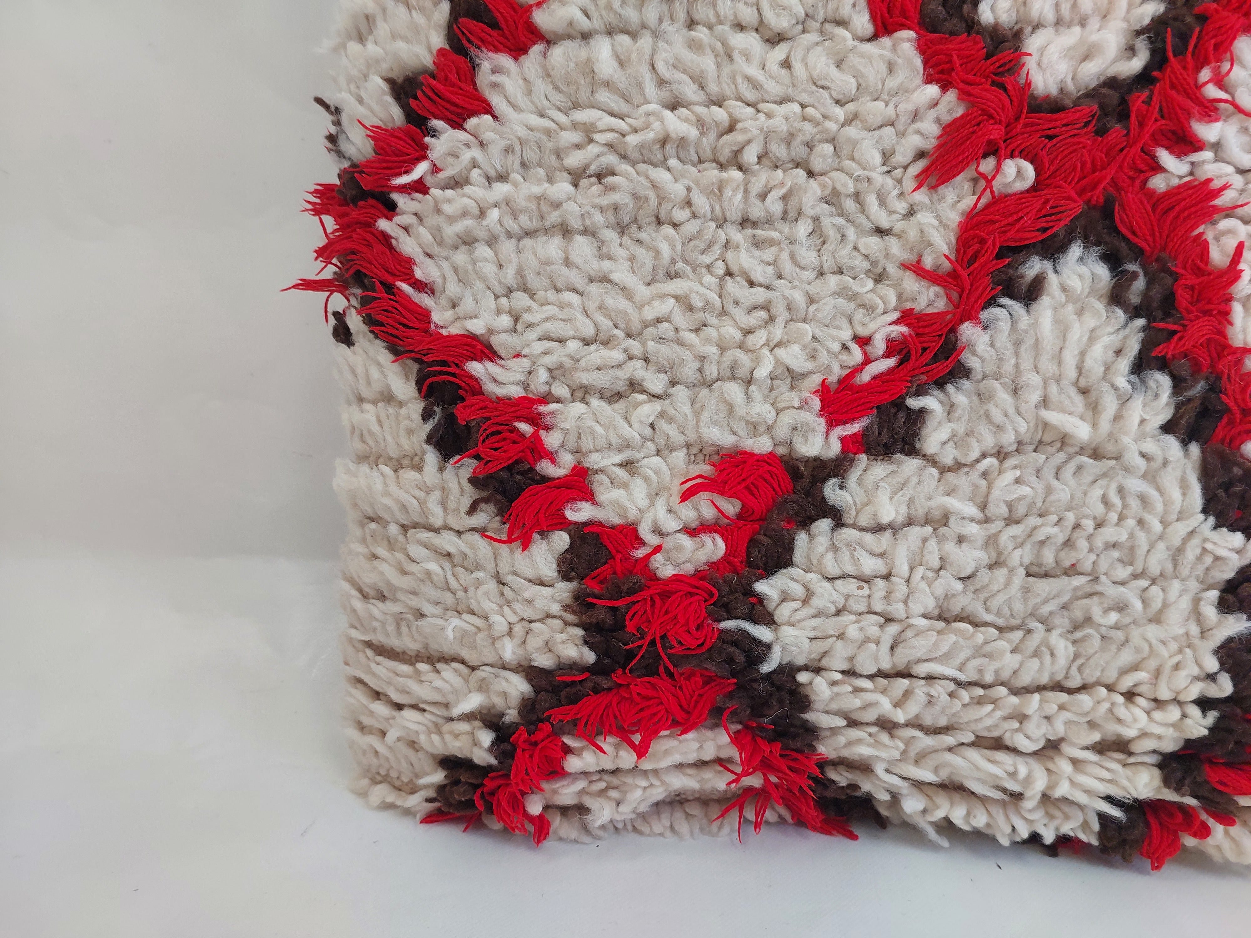 Vintage Moroccan Rug Pillow Cover | Handwoven Brown & Red Geometric Cushion | Boho Minimalist Decor | Shag Wool Throw Pillow Cover MoroccanBazzArts