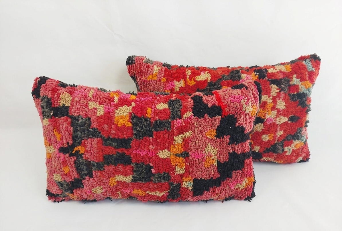 Authentic Aït Bou Ichaouen Moroccan Pillow 17x27 | Original Handmade Berber Wool Lumbar Cushion | Colorful Boho Textured Throw Pillow Cover MoroccanBazzArts