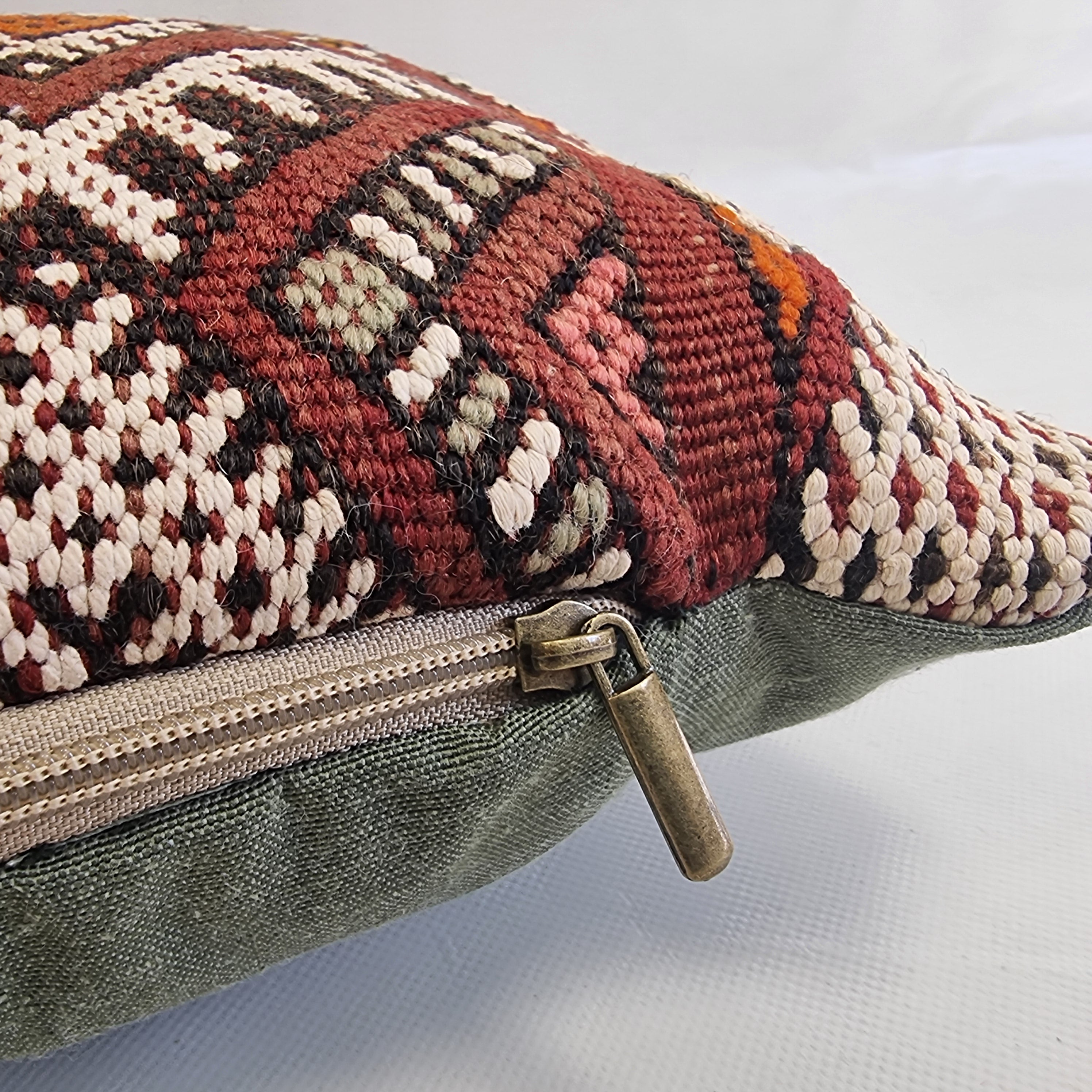 Authentic Moroccan Kilim Lumbar Pillow Cover 12x22" | Burgundy Geometric Boho Cushion | Handwoven Berber Tribal Throw Pillow 32x58cm MoroccanBazzArts