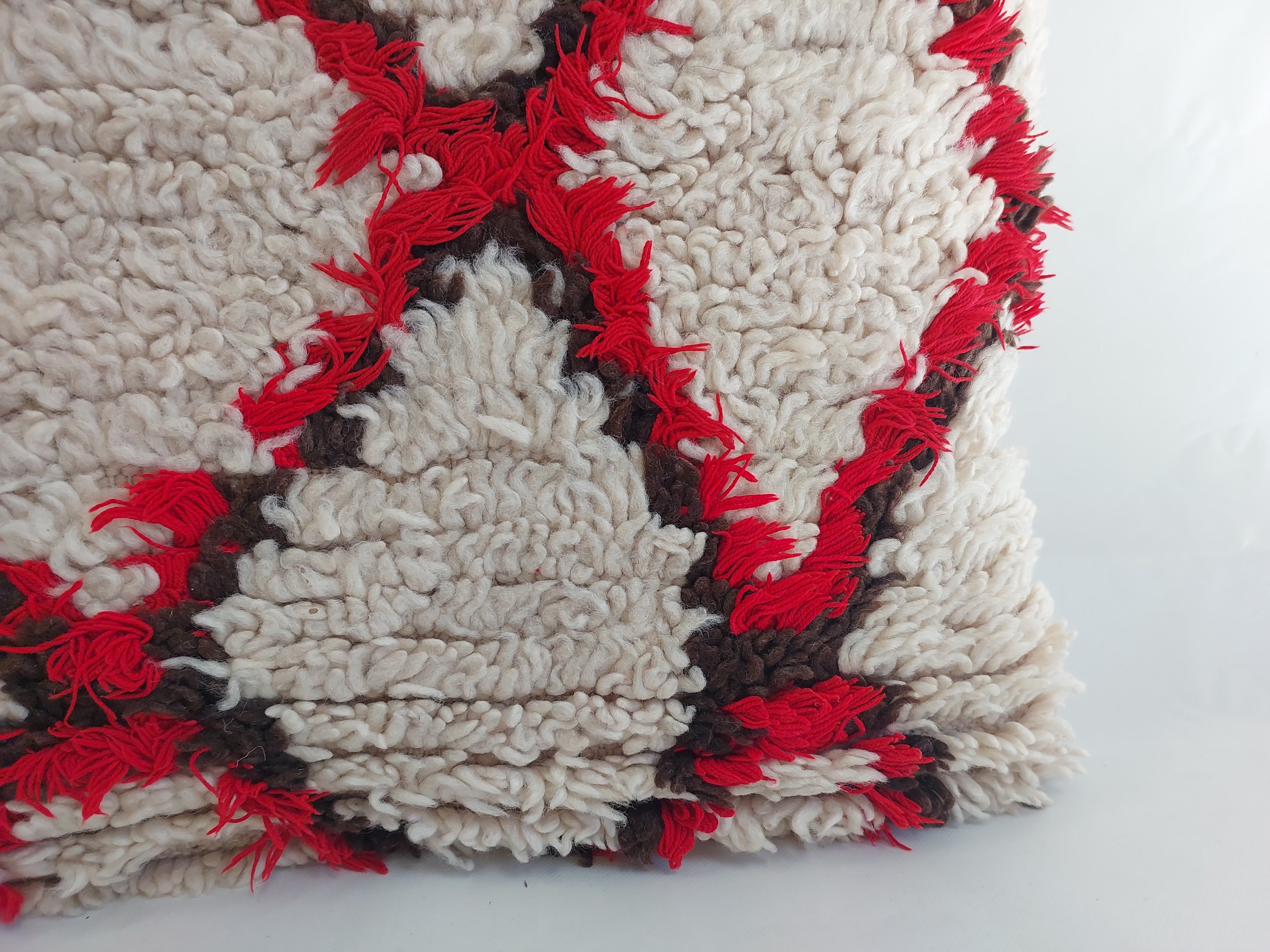Vintage Moroccan Rug Pillow Cover | Handwoven Brown & Red Geometric Cushion | Boho Minimalist Decor | Shag Wool Throw Pillow Cover MoroccanBazzArts