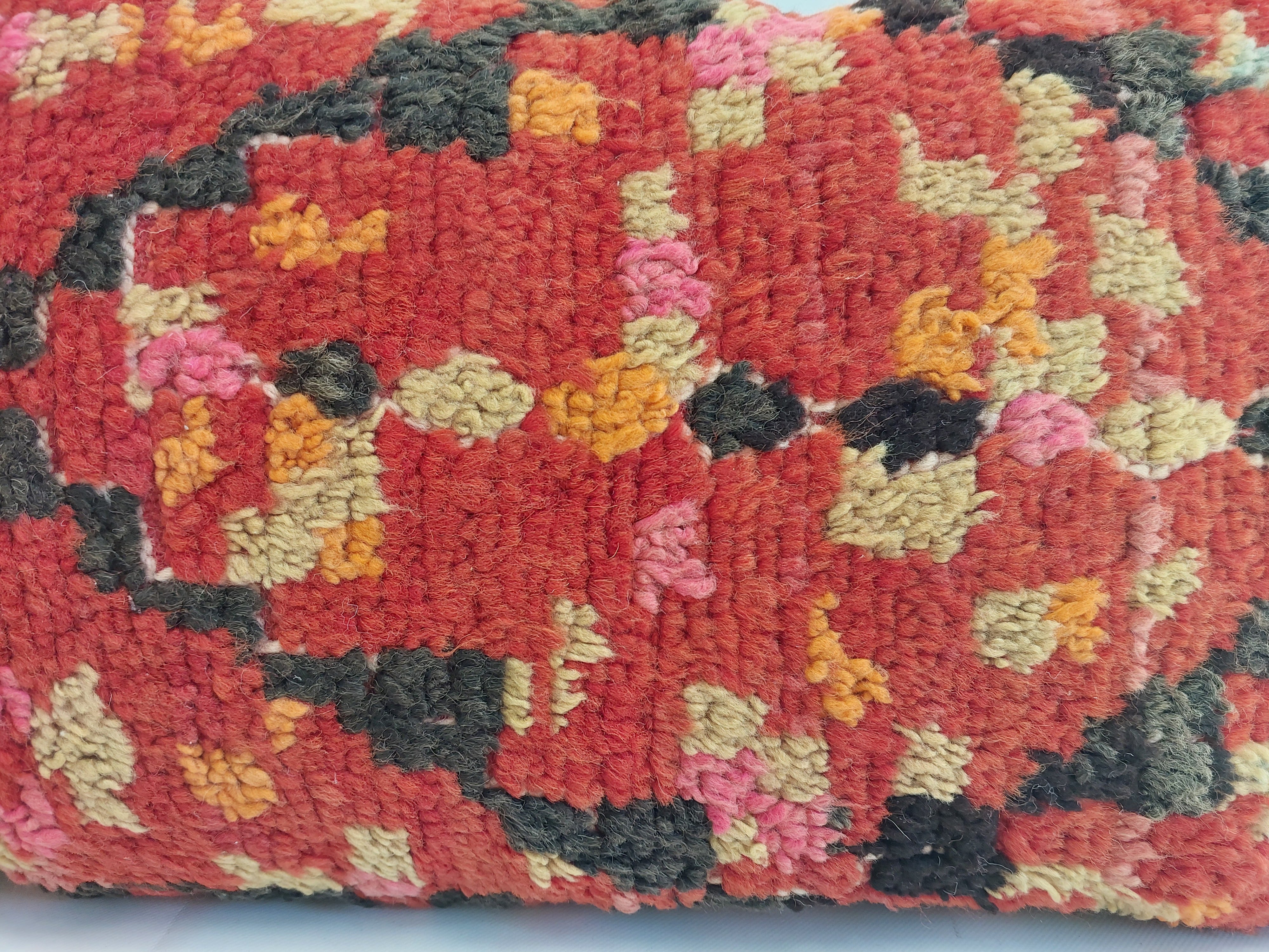 Authentic Aït Bou Ichaouen Moroccan Pillow 17x27 | Original Handmade Berber Wool Lumbar Cushion | Colorful Boho Textured Throw Pillow Cover MoroccanBazzArts