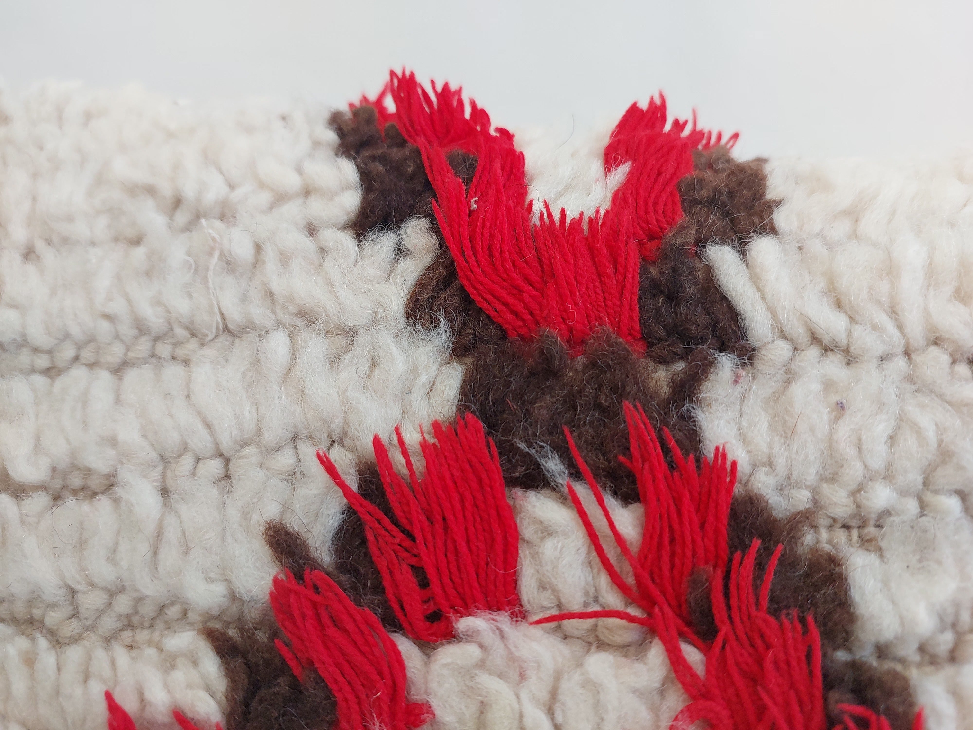 Vintage Moroccan Rug Pillow Cover | Handwoven Brown & Red Geometric Cushion | Boho Minimalist Decor | Shag Wool Throw Pillow Cover MoroccanBazzArts