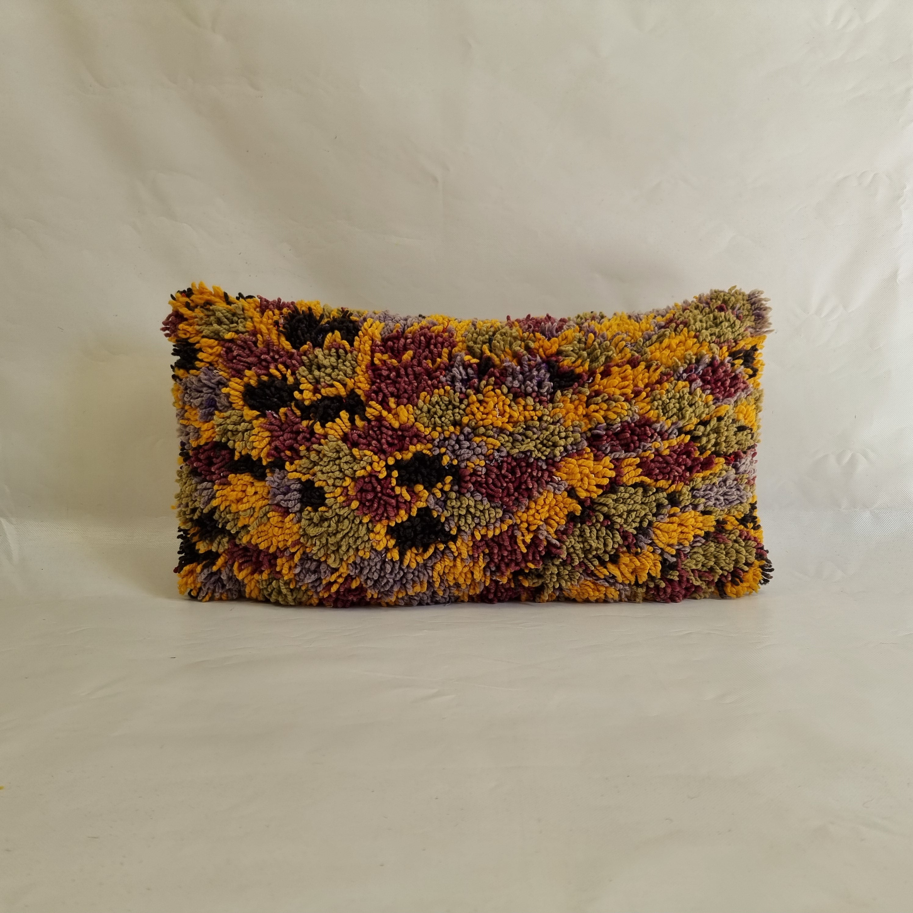 Authentic Aït Bou Ichaouen Berber Lumbar Pillow | Vintage Hand-Knotted Wool | 14" x 25" MoroccanBazzArts