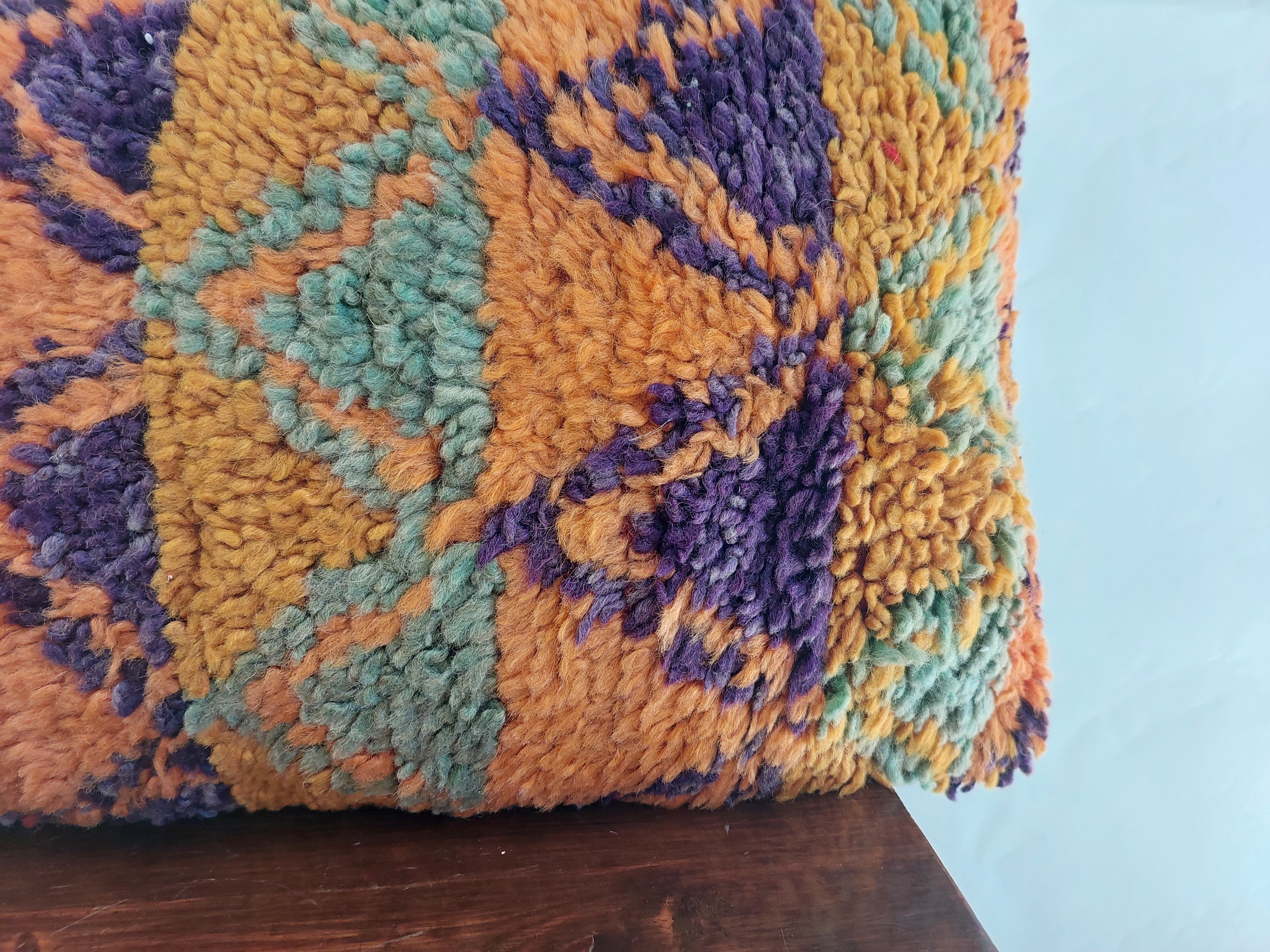 Aït Bou Ichaouen Moroccan Pillow - Handmade Berber Wool Cushion 14x24 - Vintage Colorful Boho Lumbar Pillow - Authentic Tribal Moroccan Deco MoroccanBazzArts