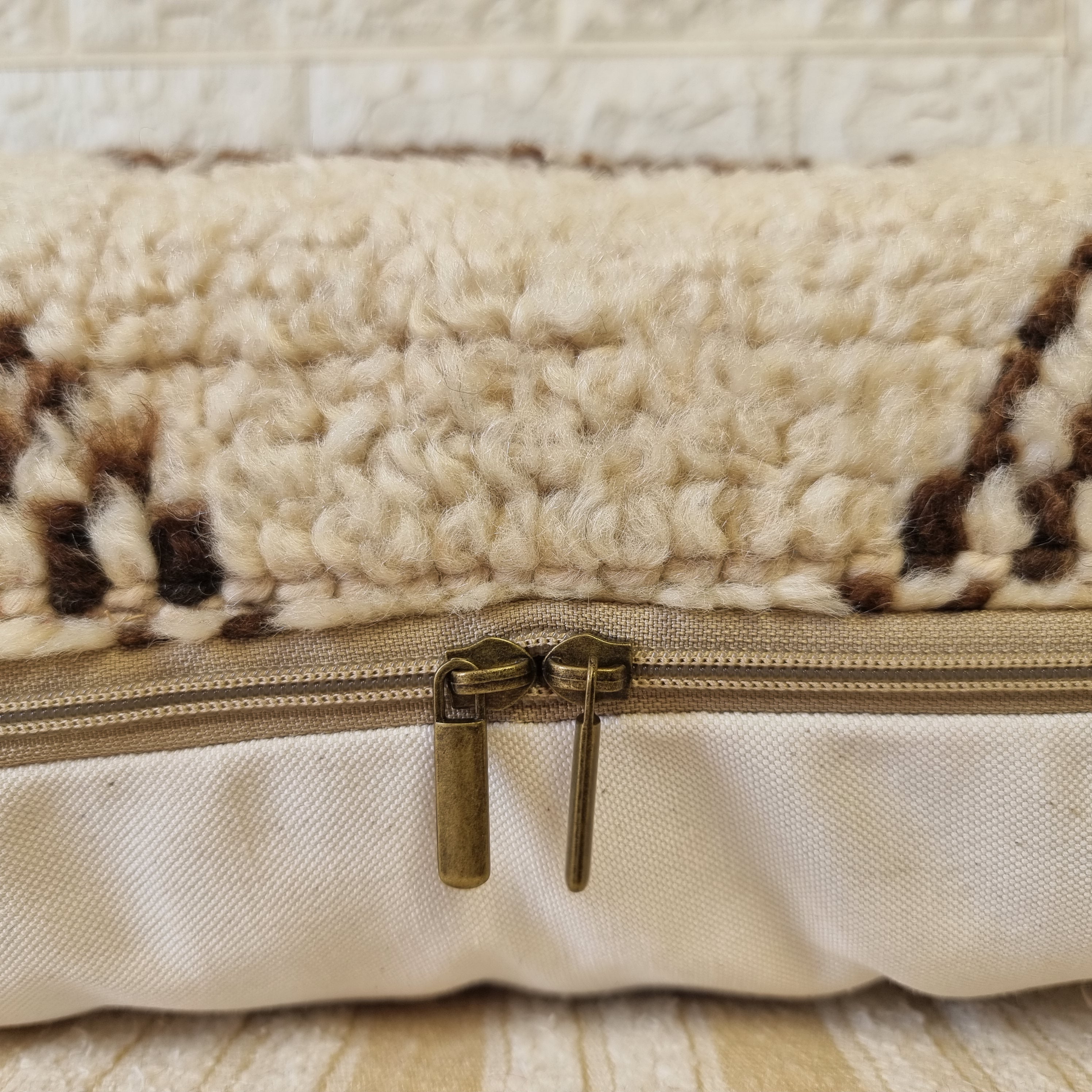Authentic Moroccan Wool Lumbar Pillow Cover 35x70 cm | Natural Azilal Geometric Cushion | Boho handwoven Throw Pillow Case MoroccanBazzArts