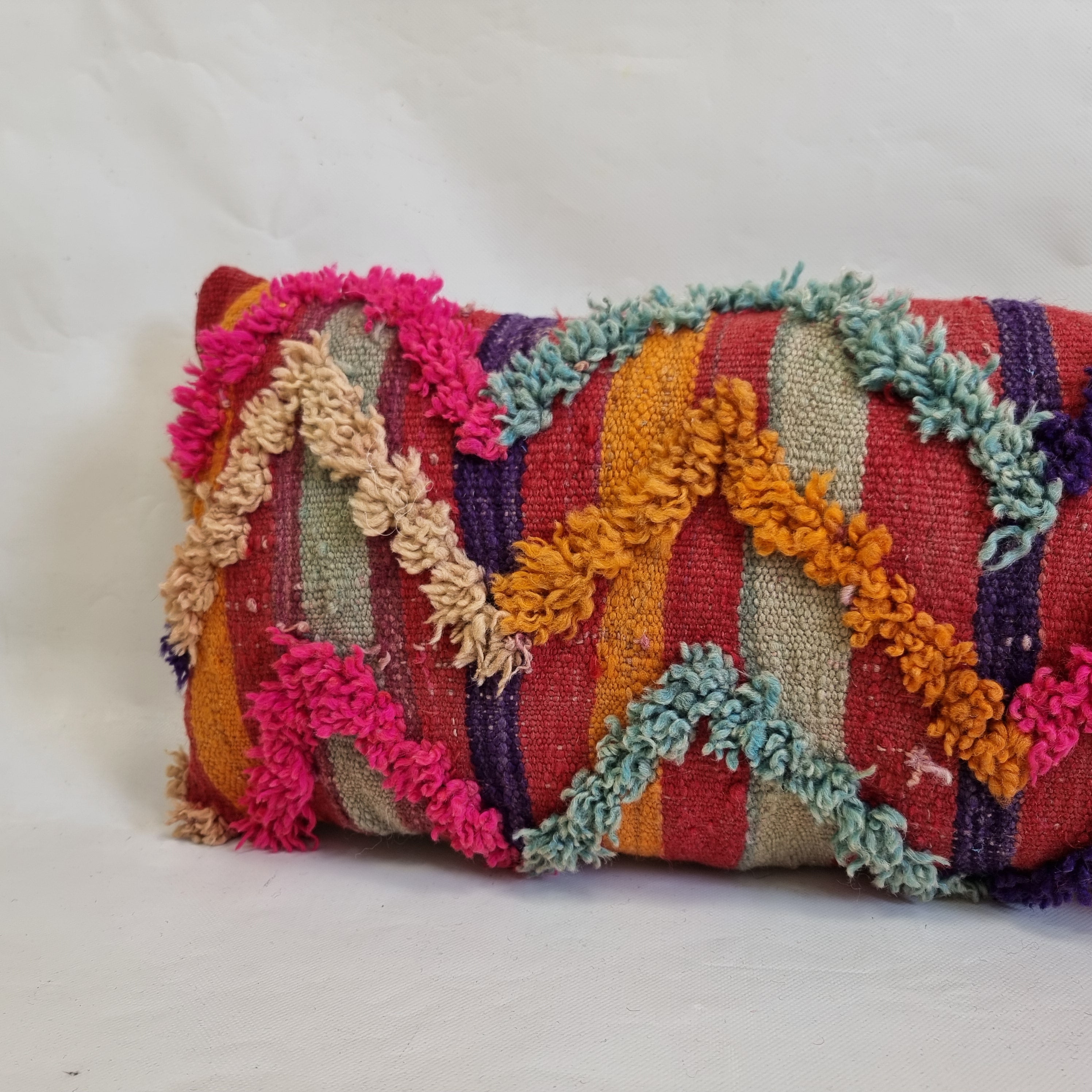 Vintage Authentic Talsint Lumbar Pillow Cover 13"x31" | Colorful Moroccan Berber knotted Cushion | Handmade Boho Decor MoroccanBazzArts