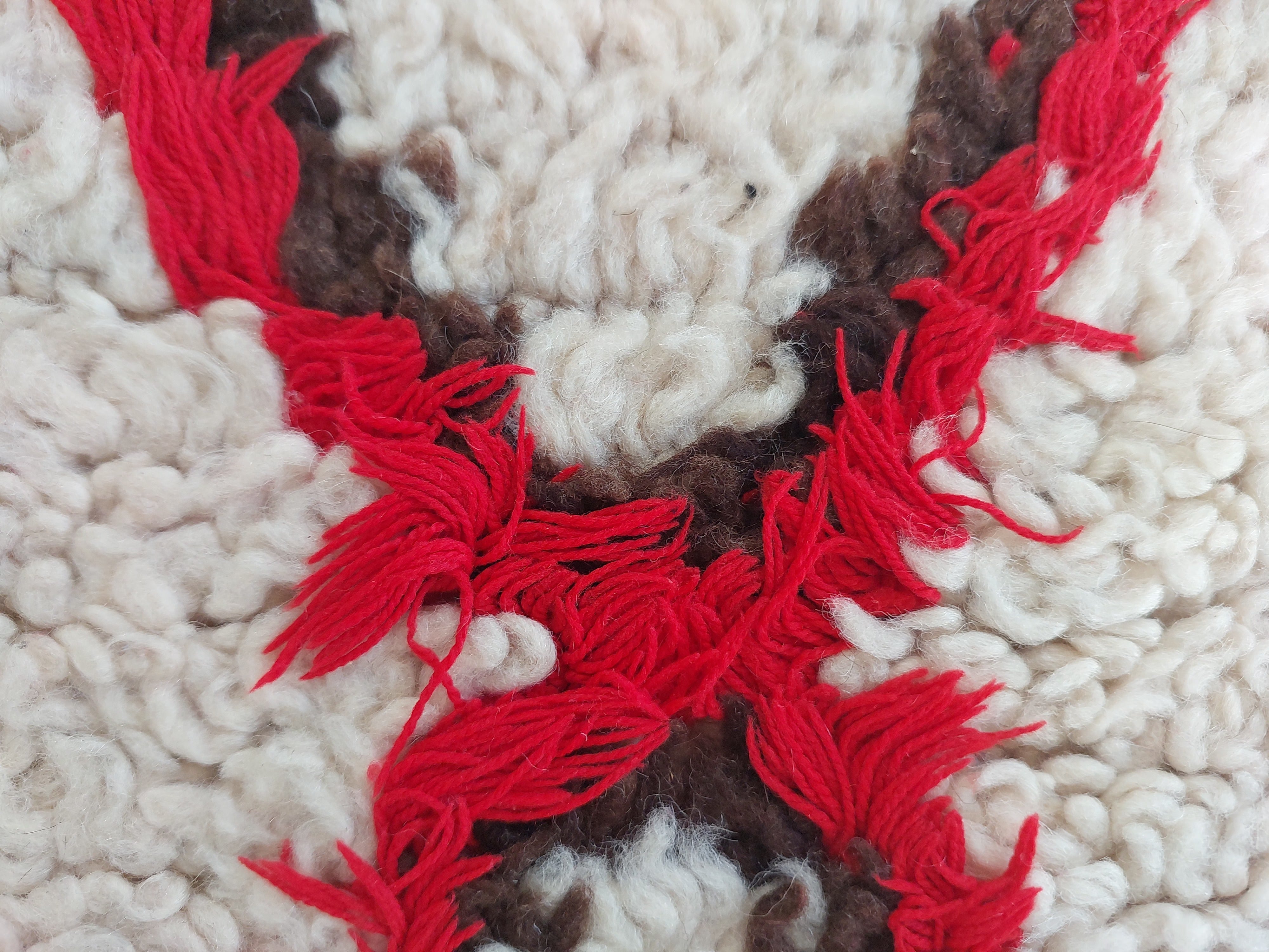 Vintage Moroccan Rug Pillow Cover | Handwoven Brown & Red Geometric Cushion | Boho Minimalist Decor | Shag Wool Throw Pillow Cover MoroccanBazzArts