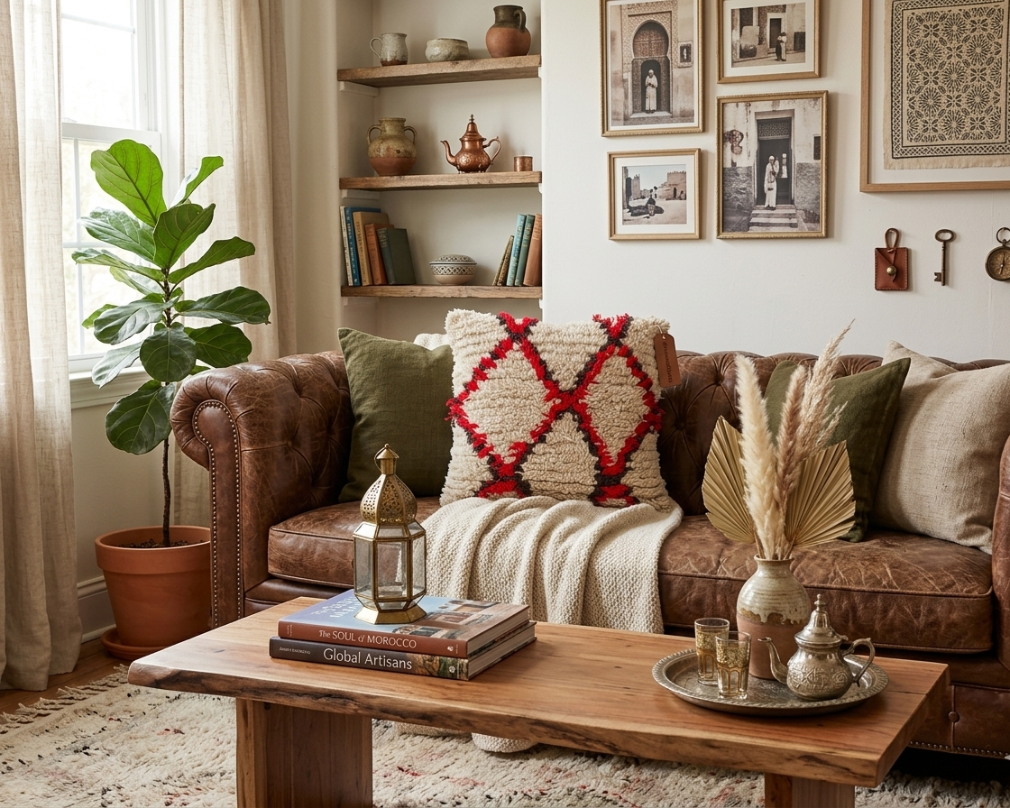 Vintage Moroccan Rug Pillow Cover | Handwoven Brown & Red Geometric Cushion | Boho Minimalist Decor | Shag Wool Throw Pillow Cover MoroccanBazzArts