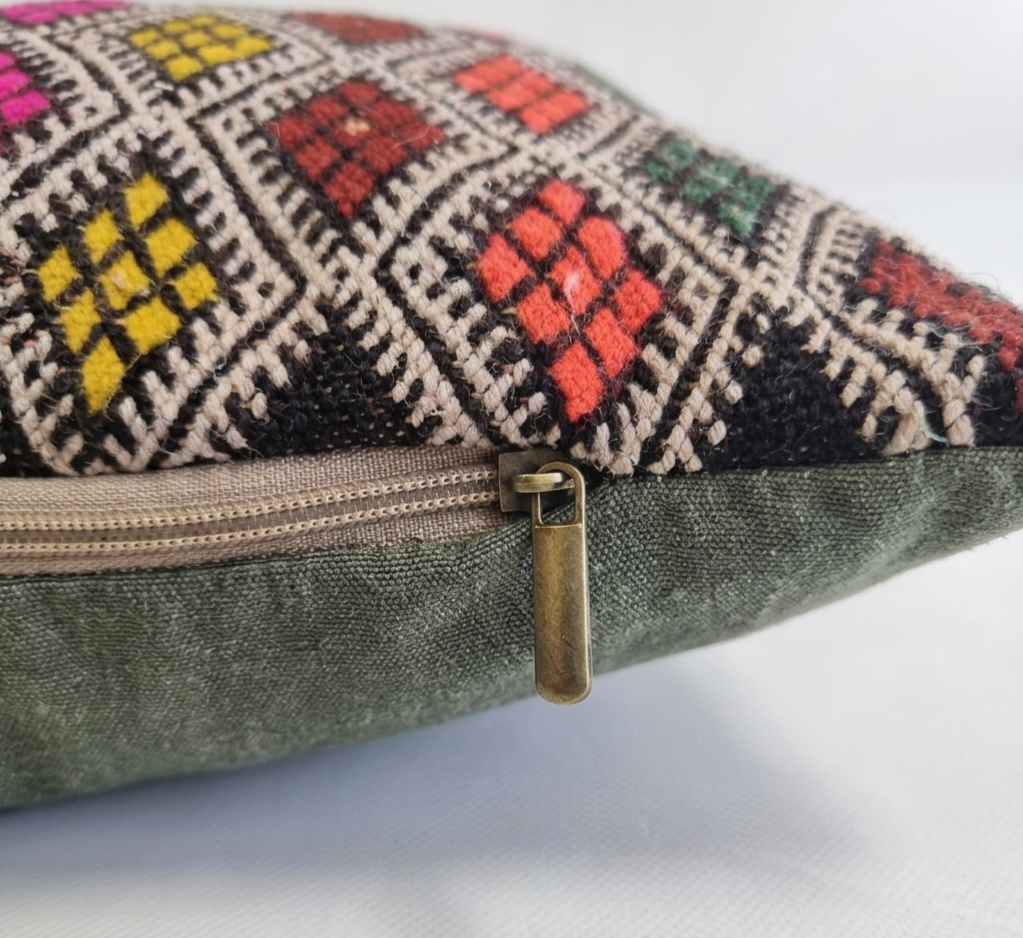 Handwoven Moroccan Kilim Lumbar Pillow Cover (13" x 22") – Colorful Geometric Boho Cushion MoroccanBazzArts