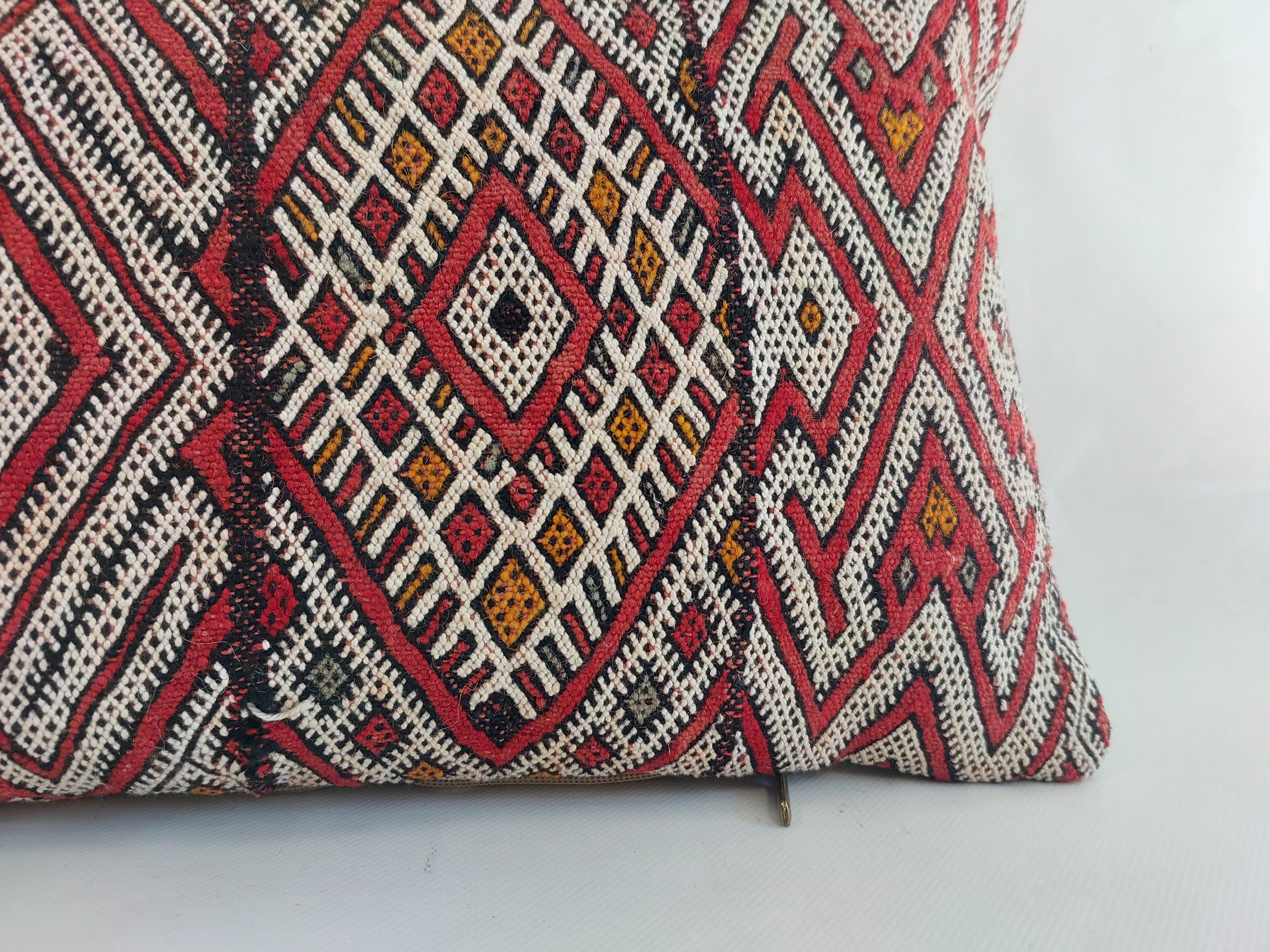 12x24 Vintage Moroccan Kilim Lumbar Pillow Cover | Authentic Geometric zayan Cushion | Red Handwoven Boho & Warm Minimalist Home Decor MoroccanBazzArts