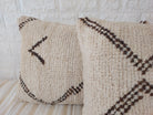 Set of 2 Vintage Azilal Moroccan Rug Pillows | 40x60 cm Ivory & Brown Undyed Wool Cushion Covers | Authentic Boho Lumbar Pillow Covers MoroccanBazzArts