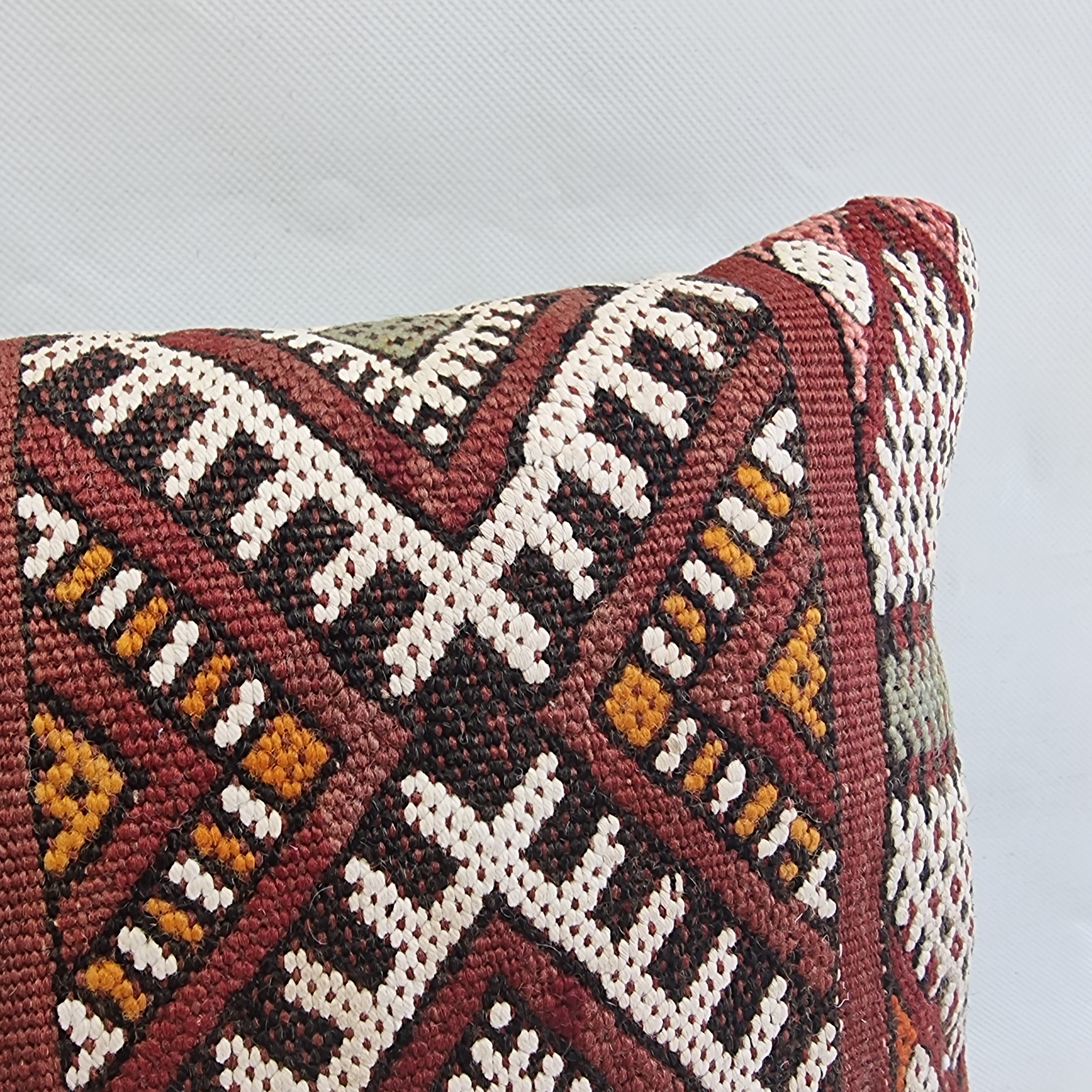 Authentic Moroccan Kilim Lumbar Pillow Cover 12x22" | Burgundy Geometric Boho Cushion | Handwoven Berber Tribal Throw Pillow 32x58cm MoroccanBazzArts