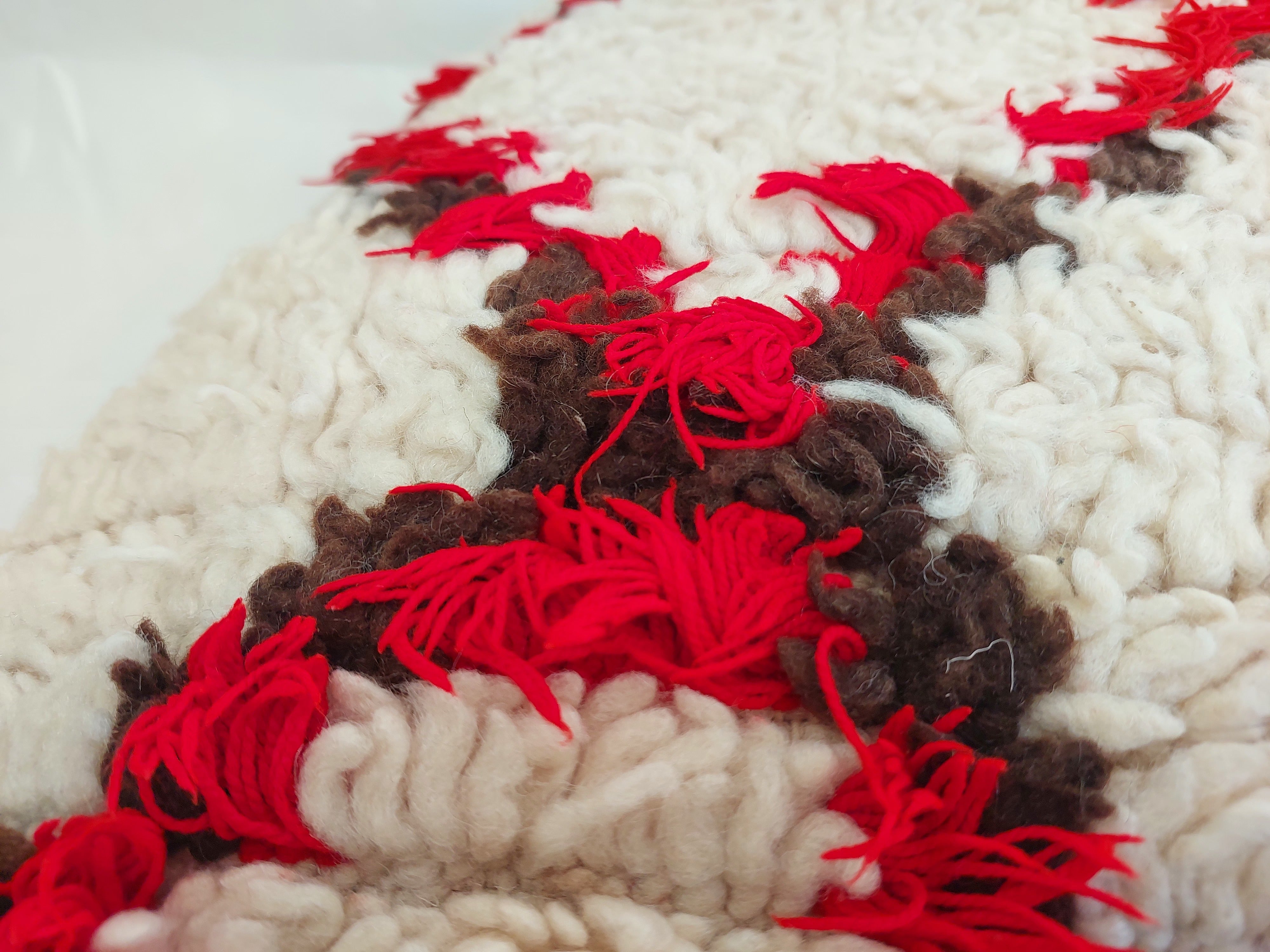 Vintage Moroccan Rug Pillow Cover | Handwoven Brown & Red Geometric Cushion | Boho Minimalist Decor | Shag Wool Throw Pillow Cover MoroccanBazzArts