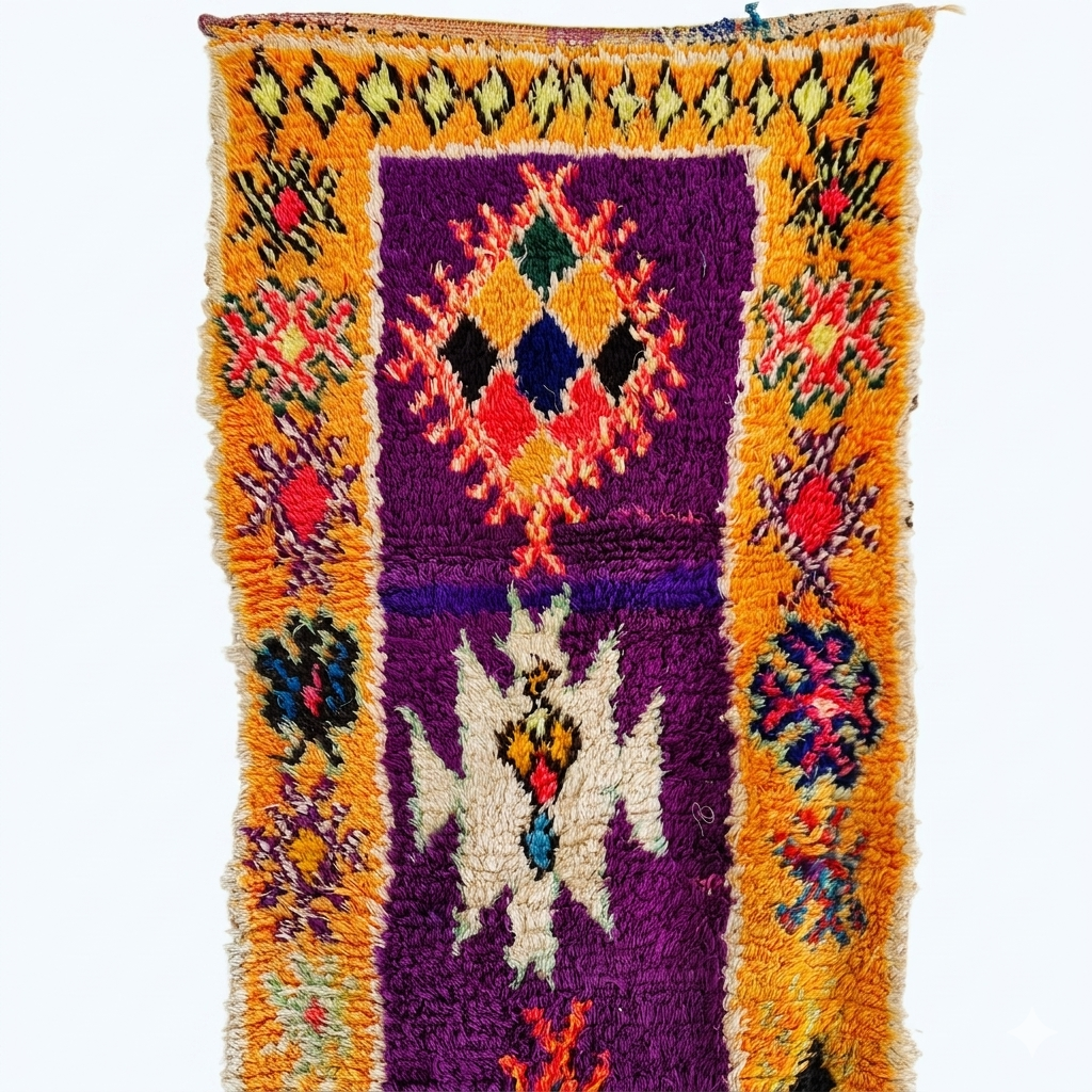 Vintage Colorful Boujaad Runner Rug - 8.10 x 2.8 Ft Irregular Handknotted Moroccan Hallway Rug MoroccanBazzArts