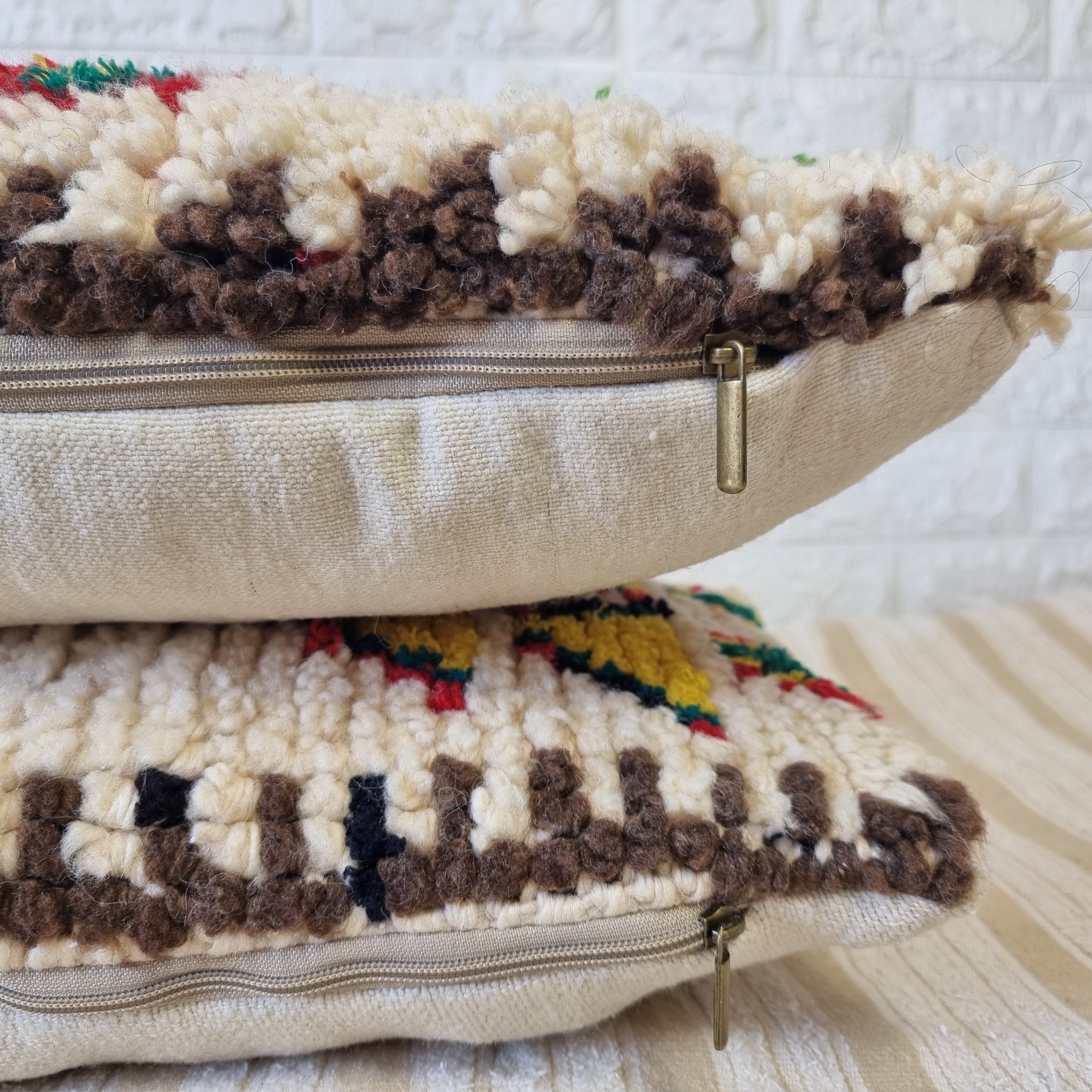 Authentic Talsint Moroccan Wool Lumbar Pillow Covers - Set of 2 (28x60 cm) | Handwoven Berber Cushion | Warm Minimalist Boho Decor MoroccanBazzArts