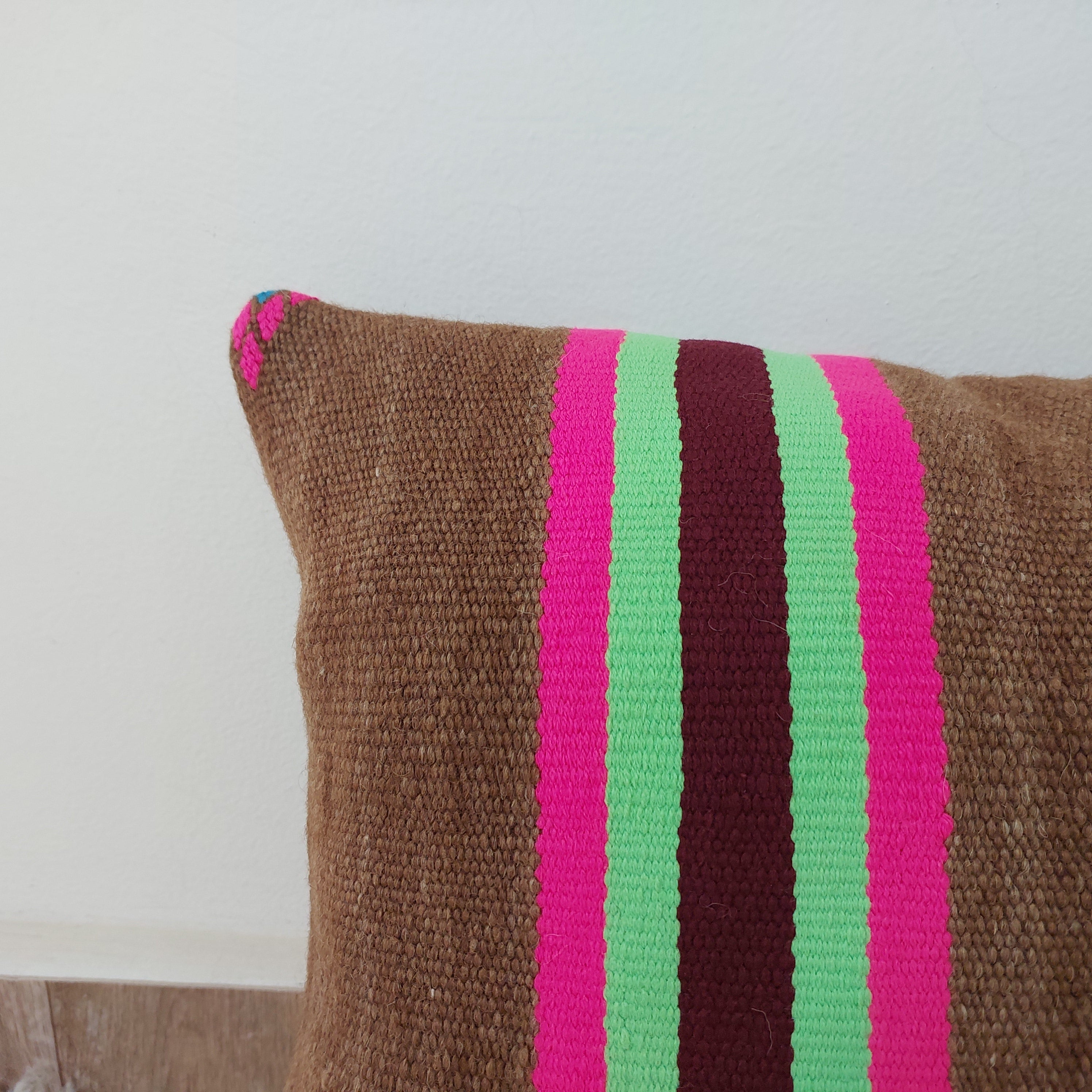 Set of 3 Vintage Boujaad Kilim Lumbar Pillow Covers 38x60 cm | Handwoven Brown Wool MoroccanBazzArts