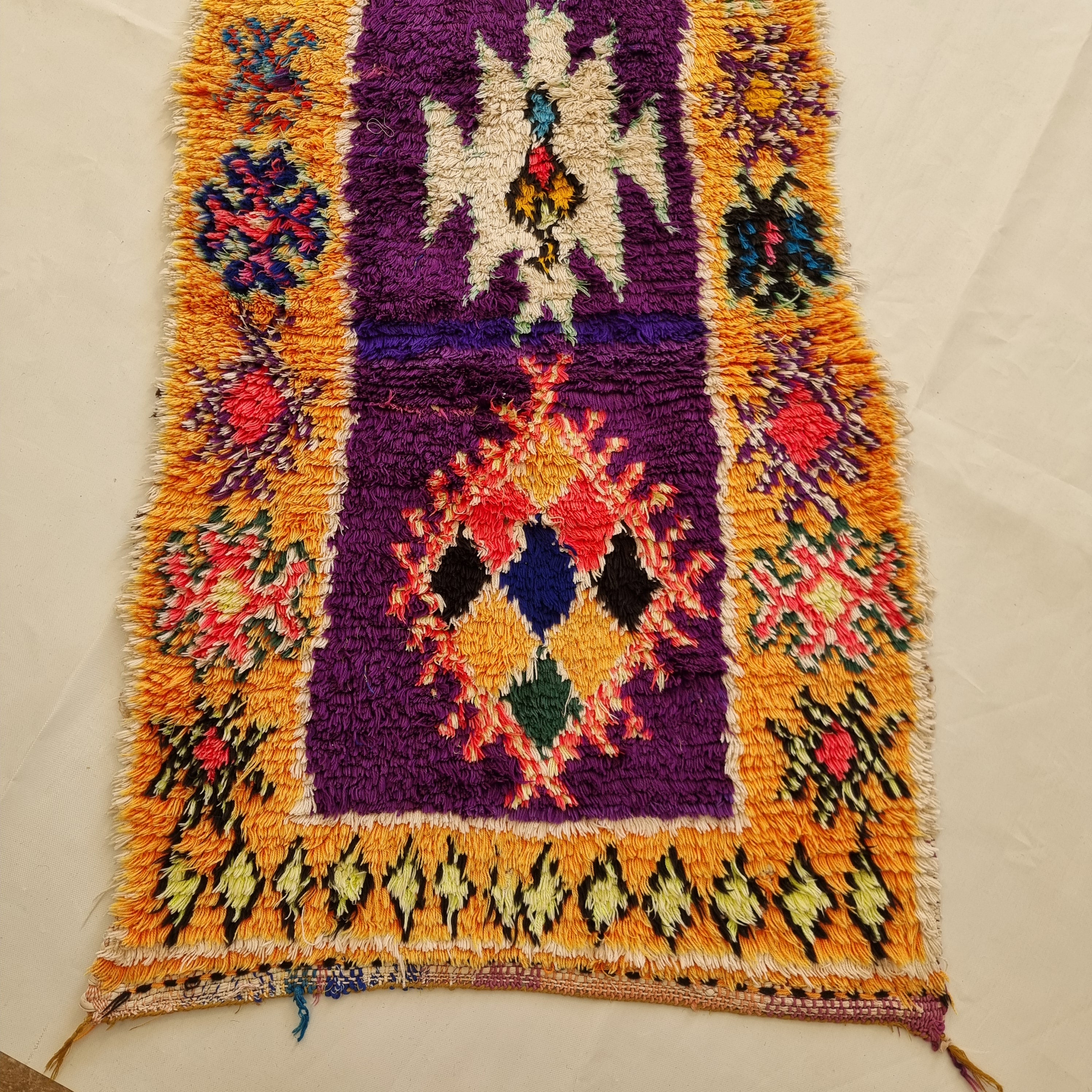 Vintage Colorful Boujaad Runner Rug - 8.10 x 2.8 Ft Irregular Handknotted Moroccan Hallway Rug MoroccanBazzArts