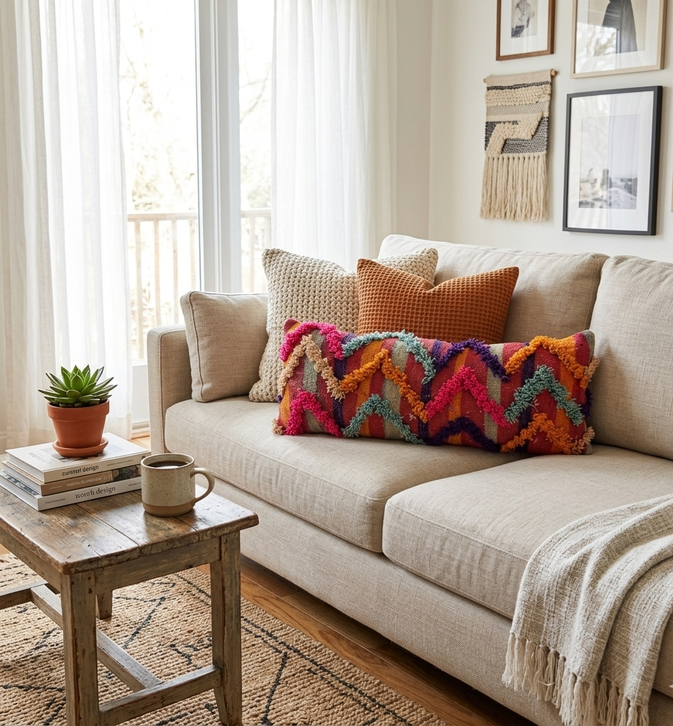 Vintage Authentic Talsint Lumbar Pillow Cover 13"x31" | Colorful Moroccan Berber knotted Cushion | Handmade Boho Decor MoroccanBazzArts