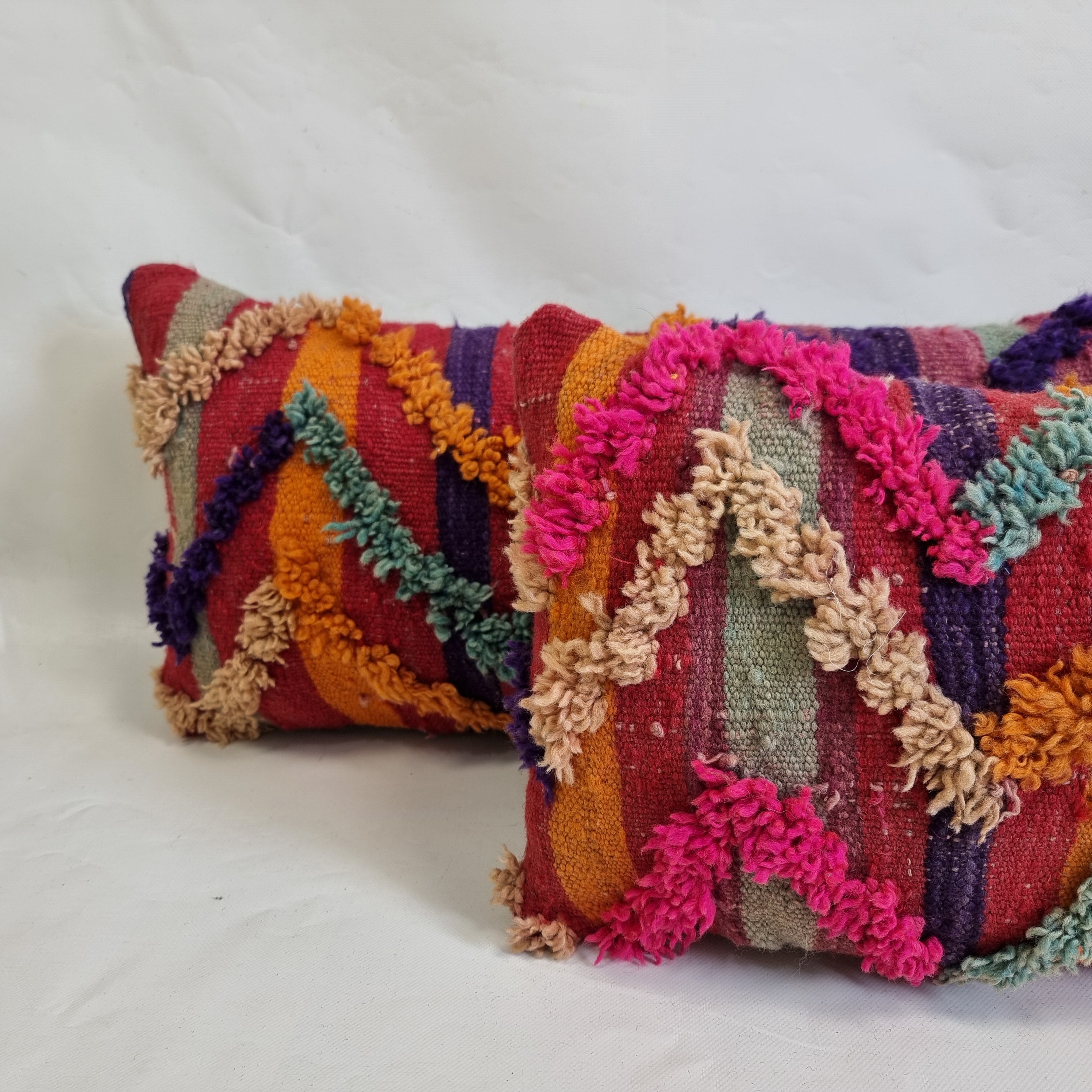 Vintage Authentic Talsint Lumbar Pillow Cover 13"x31" | Colorful Moroccan Berber knotted Cushion | Handmade Boho Decor MoroccanBazzArts