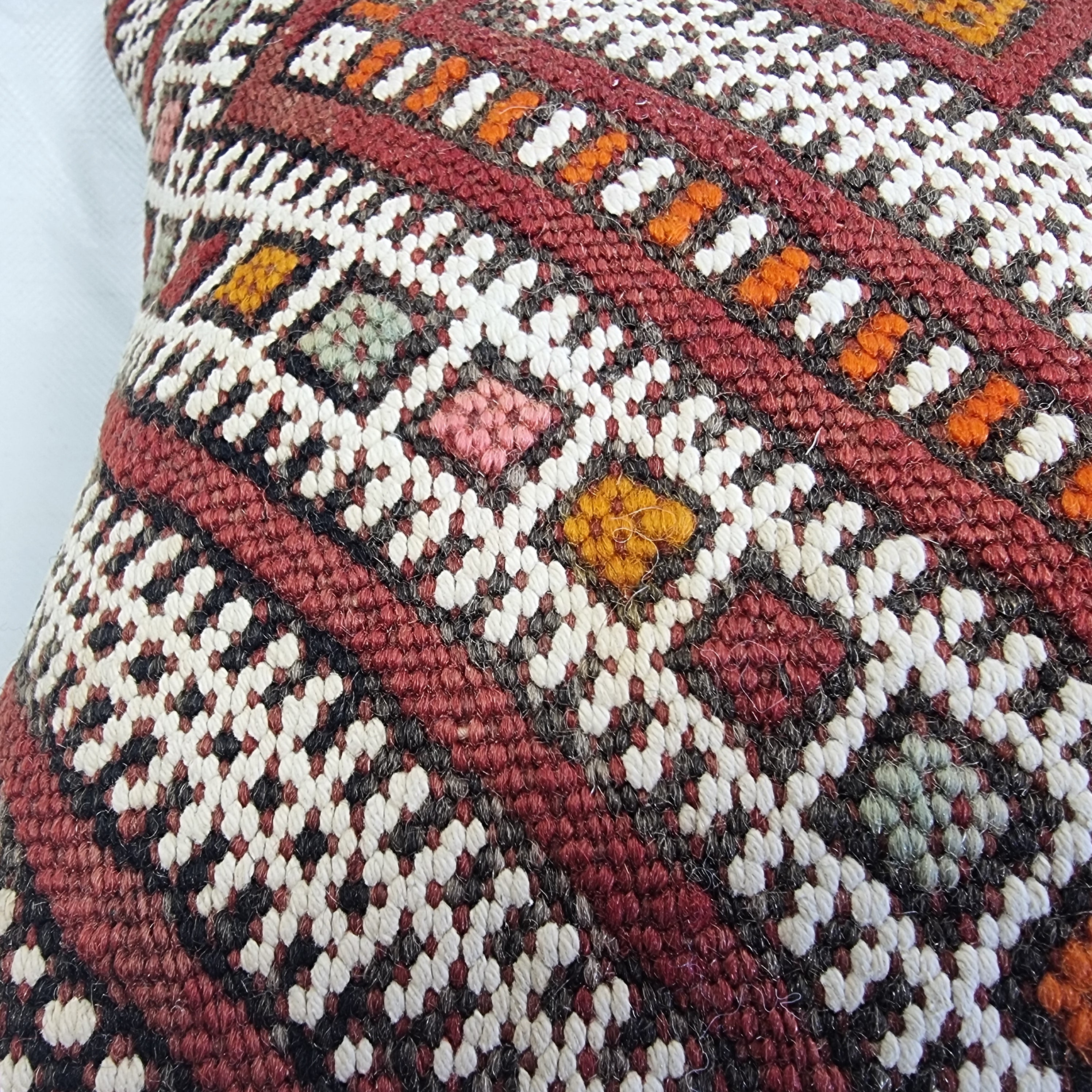 Authentic Moroccan Kilim Lumbar Pillow Cover 12x22" | Burgundy Geometric Boho Cushion | Handwoven Berber Tribal Throw Pillow 32x58cm MoroccanBazzArts