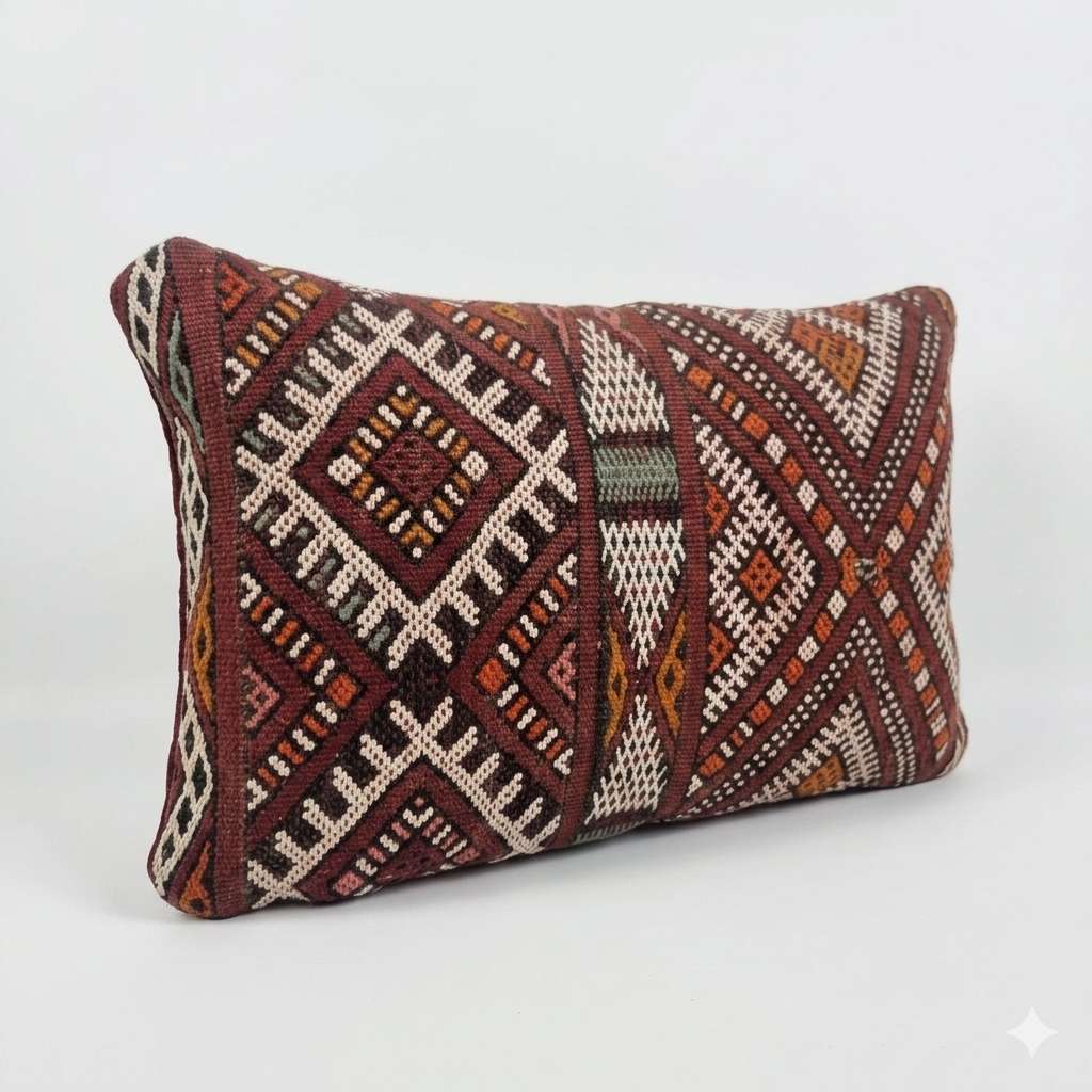 Decorative pillow with geometric pattern on a white background